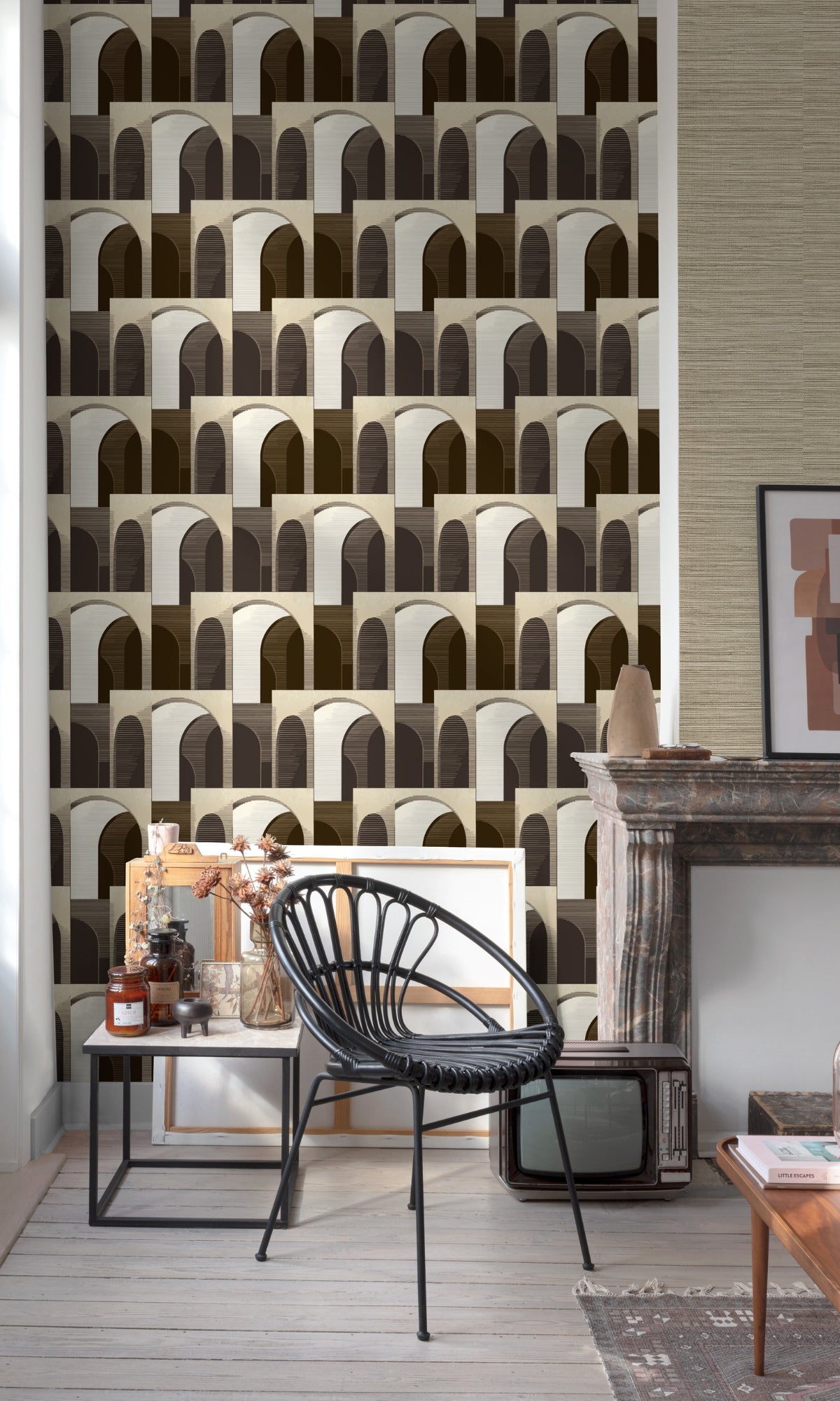 Black Art Deco Inspired Geometric Wallpaper R8897 - Self-Adhesive Peel & Stick Wallpaper for Living Room, Bedroom, Office Decor