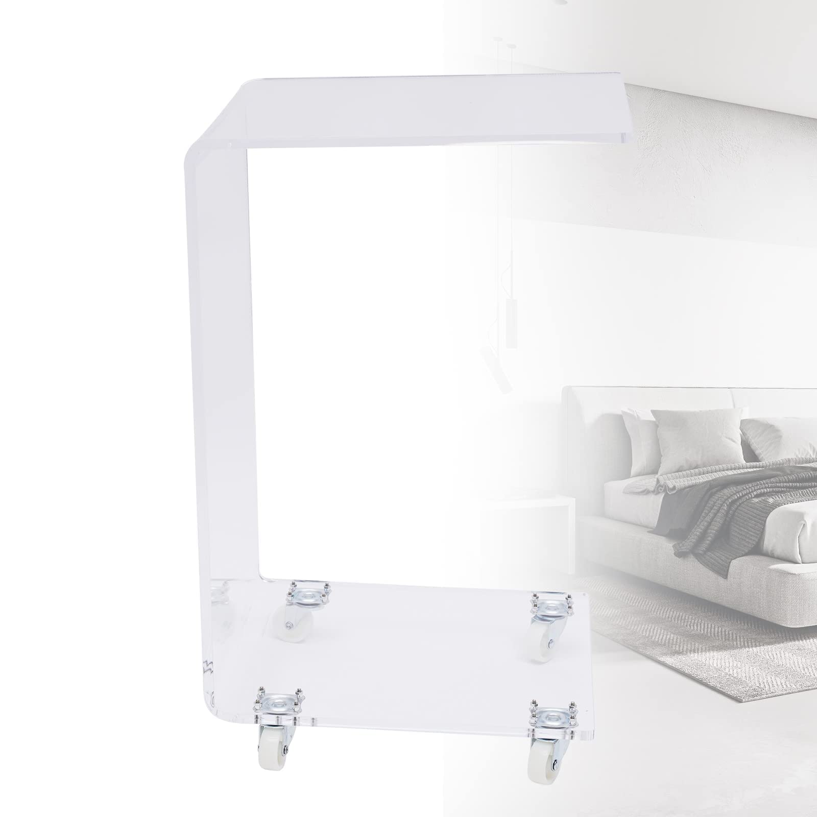 Clear Acrylic C-Shaped End Table - Portable Rolling Side Table for Sofa, Bed, Office | Snack Table, Laptop Desk, Coffee Table | Modern Home & Office Furniture for Small Spaces