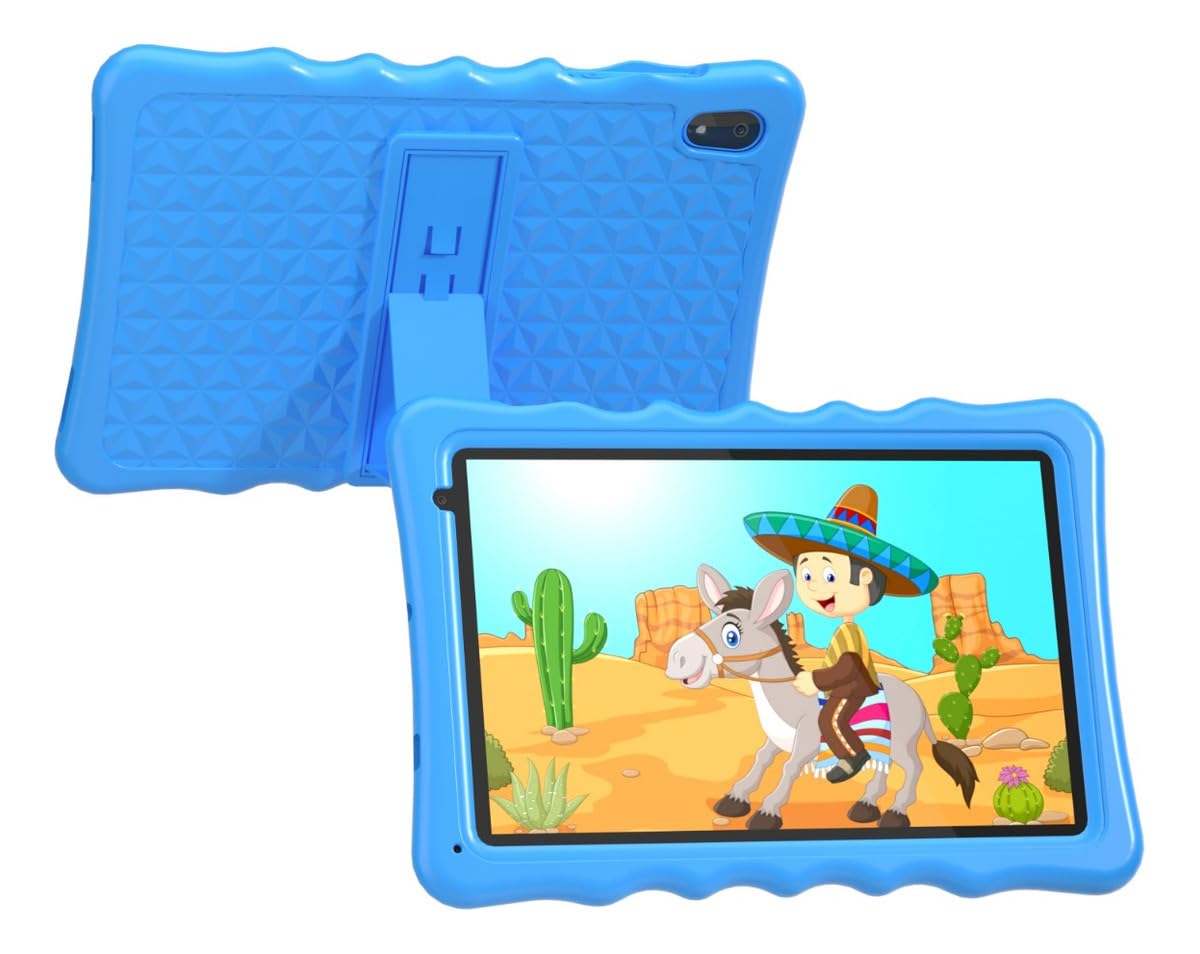**10 Inch Android 13 Kids Tablet with 4GB RAM & 32GB ROM - 1280x800 IPS Screen, 2MP Front & 5MP Rear Camera, Durable Kid-Proof Case - Perfect Gift for Learning & Entertainment (Blue)**    *(Ideal for Online Classes, Games, Reading & Safe Browsing for Kids Ages 3-12)*