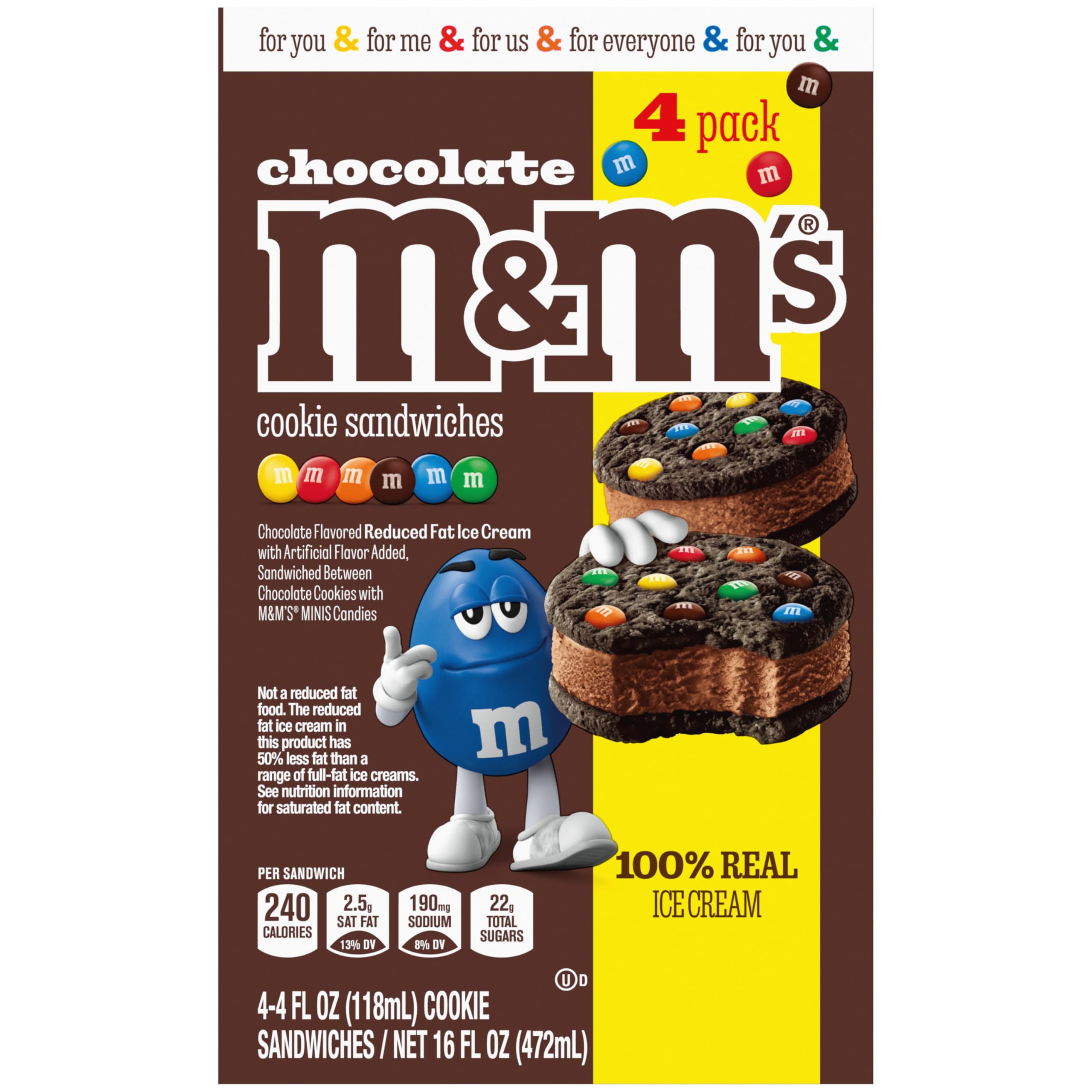 M&M's Chocolate Ice Cream Sandwich - 4 Fl Oz (Pack of 4) Frozen Treats | Perfect for Summer Parties, Birthday Celebrations & Family Dessert Time