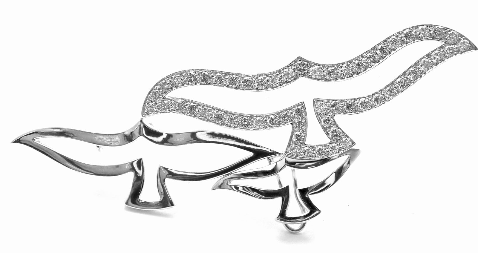 Authentic Cartier 18k White Gold Diamond Bird Pendant Pin Brooch - Luxury Jewelry Gift for Women, Perfect for Weddings & Special Occasions