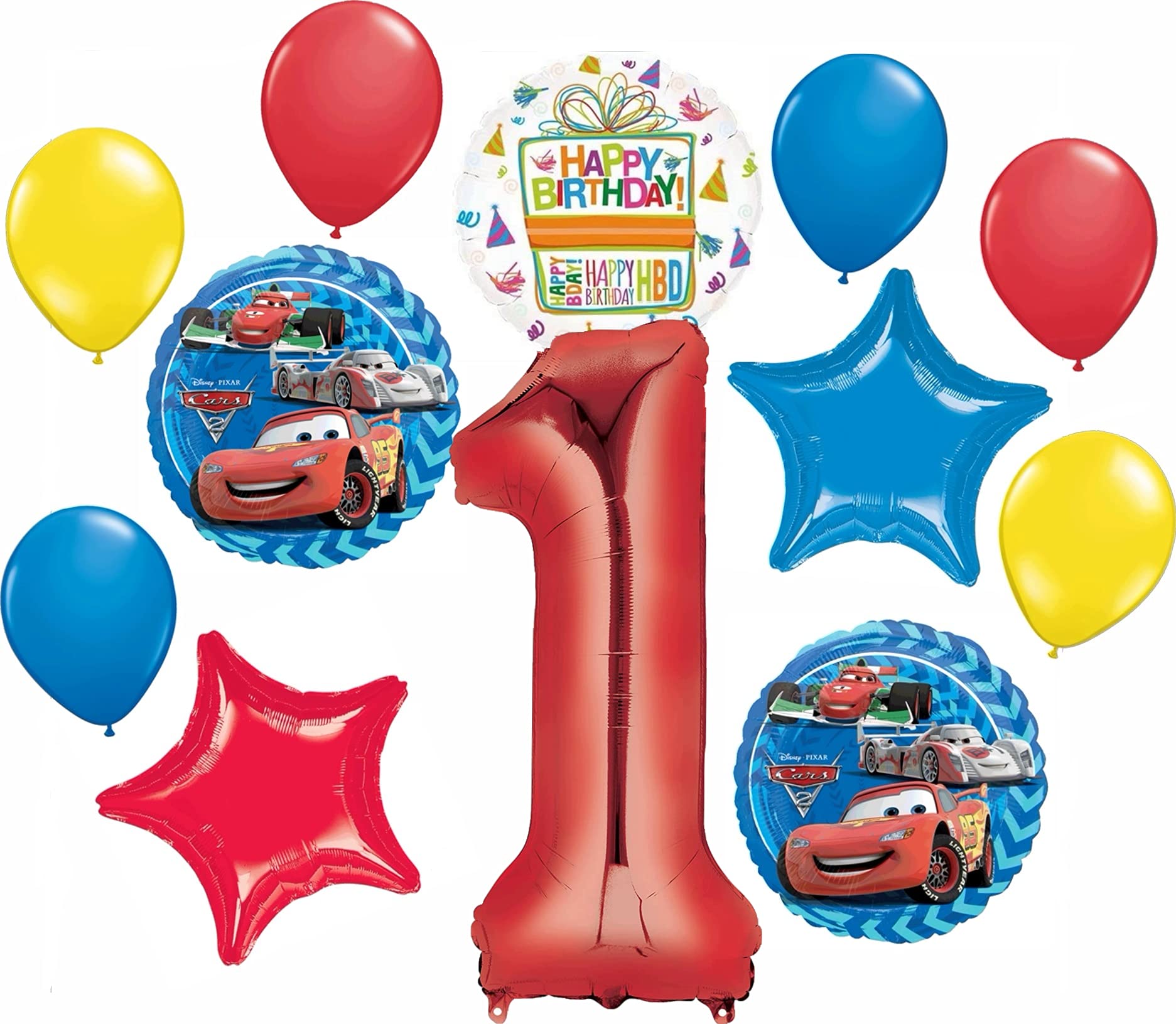 Lightning McQueen 1st Birthday Party Decorations - 12-Piece Balloon Bouquet Set for Cars Themed Baby Shower & Birthday Party Decor