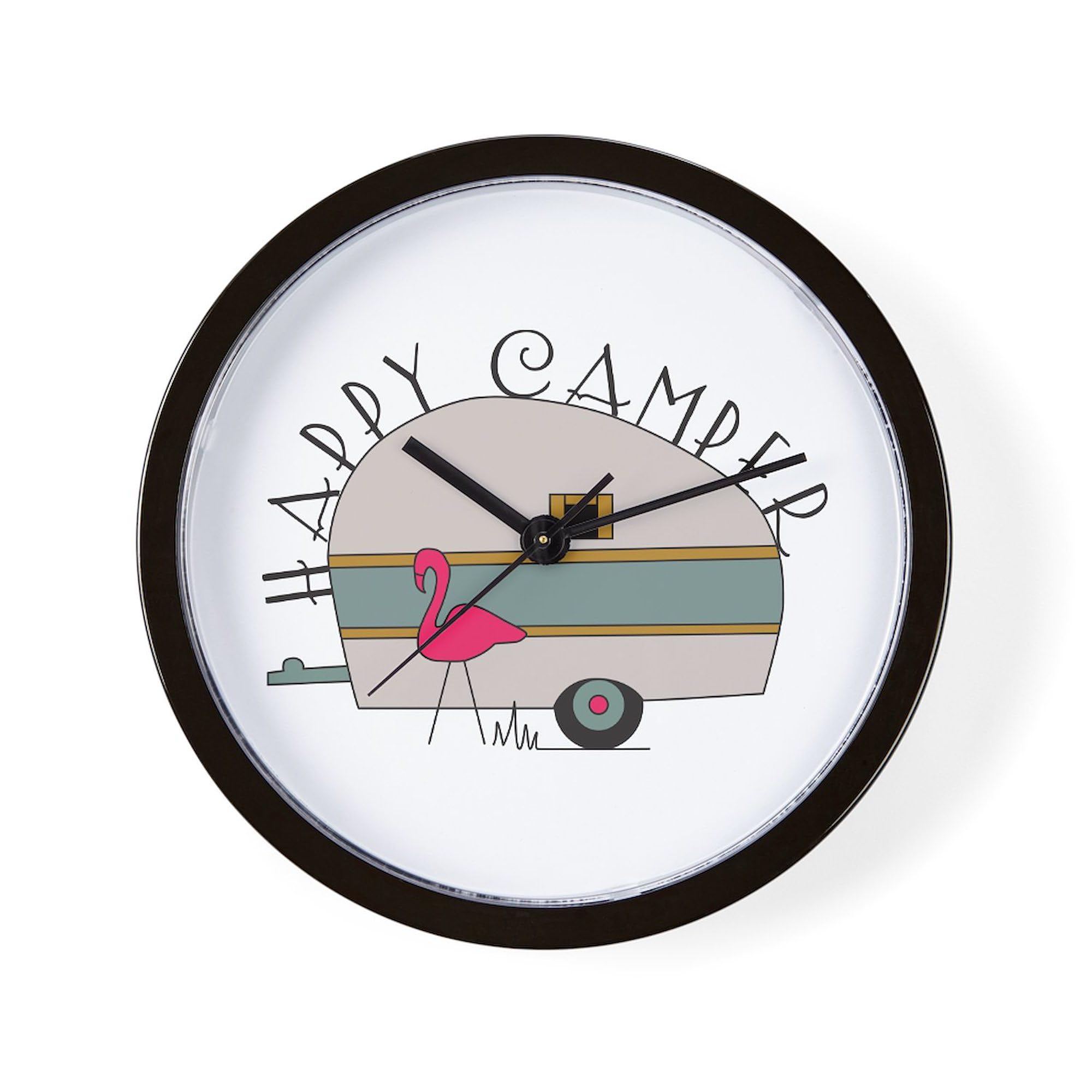 Happy Camper 10-Inch Wall Clock - Decorative Clock for Living Room, Kitchen, Office & Cabin Decor - Perfect for Home, Camping Enthusiasts & Outdoor Lovers