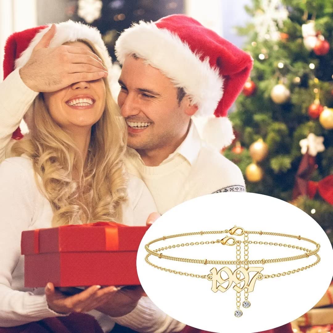 14K Gold Plated Birth Year Anklet for Women - Beach Jewelry & Birthday Gift