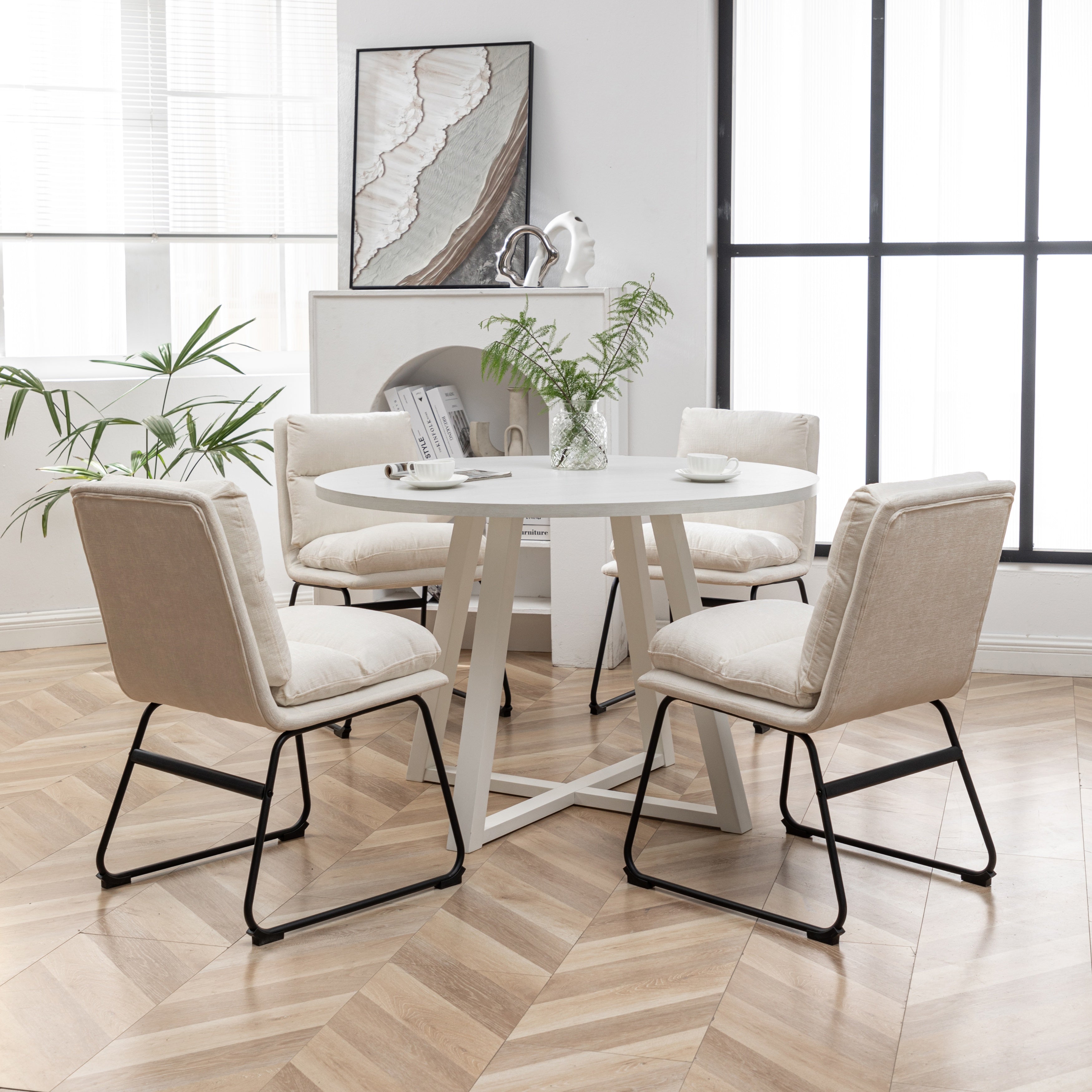 Roundhill Furniture Innes 5-Piece Round Dining Set with Trestle Table & 4 Stylish Chairs - Perfect for Small Spaces, Breakfast Nooks & Cozy Family Meals