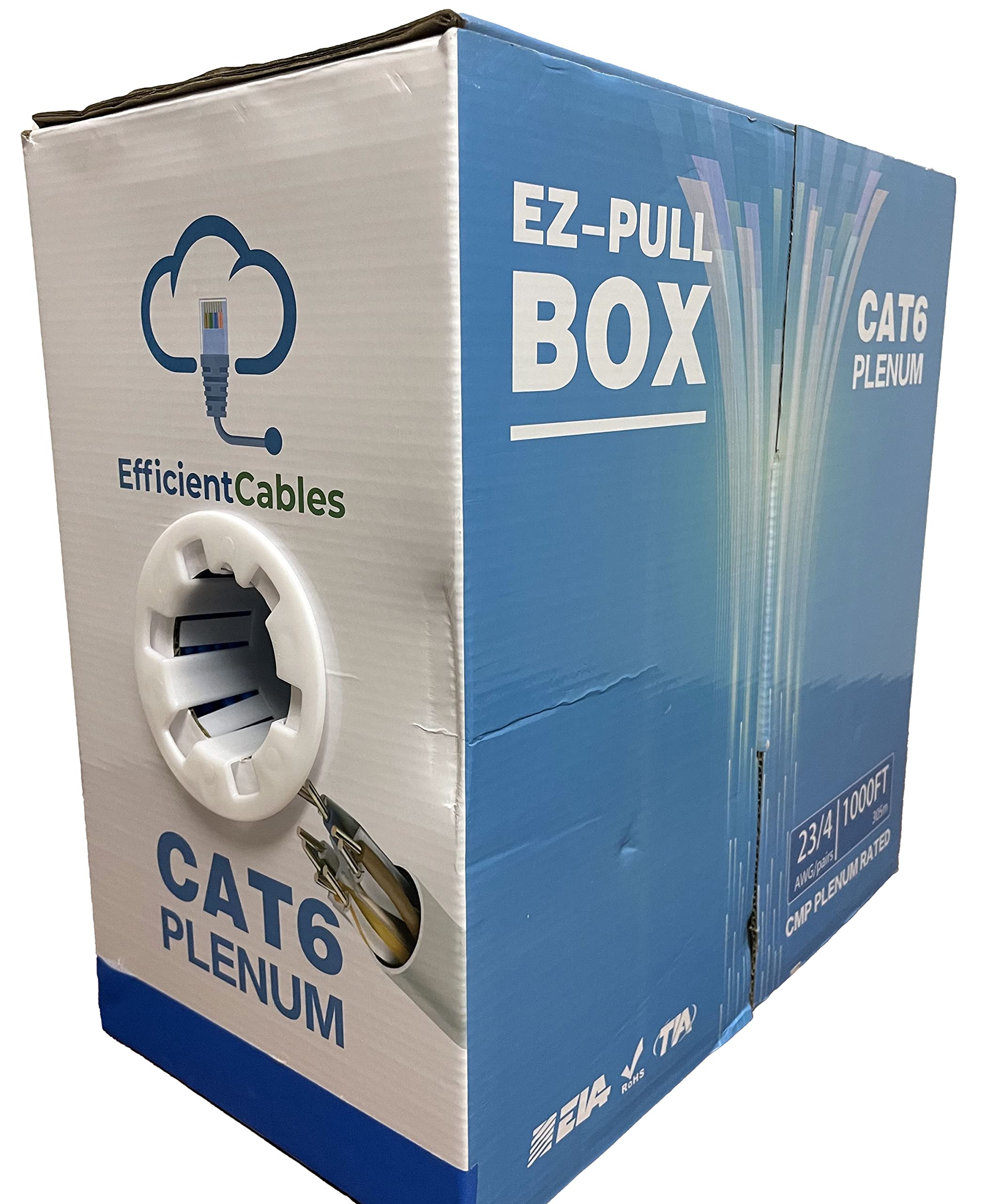 Cat6 Plenum 1000ft UTP Solid Bulk Ethernet Cable 550MHz - Blue | High-Speed LAN Network Cable for Office, Data Center & Home Networking | CMP Rated for In-Wall Installation