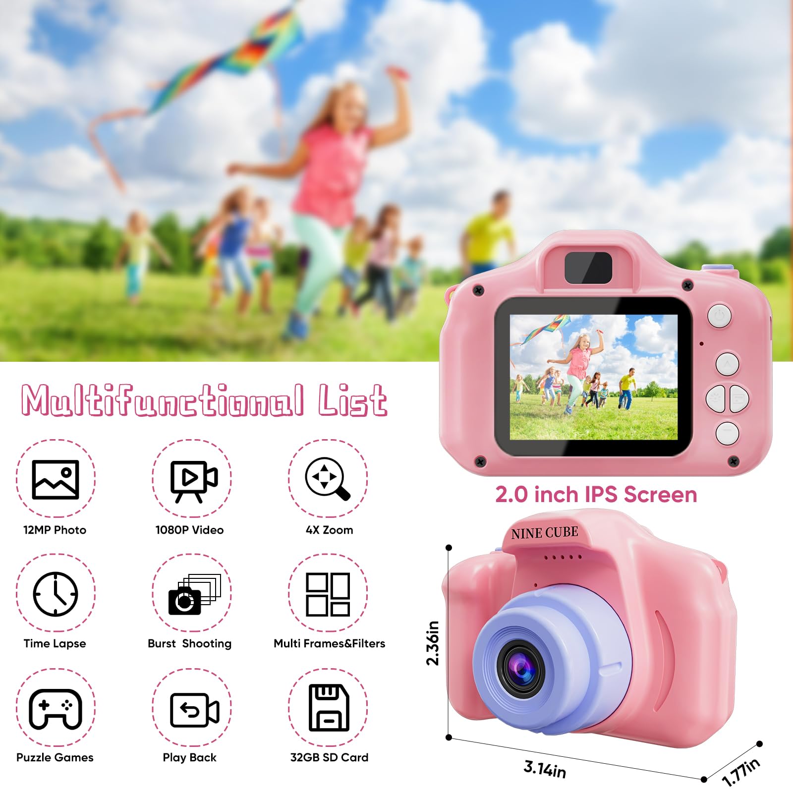 Best Kids Digital Camera for Girls Age 3-7 - 1080P HD Toddler Camera with 32GB SD Card, Christmas Birthday Gifts for 3 4 5 6 Year Old Girls - Perfect for Travel, Outdoor Adventures & First Photography Experience
