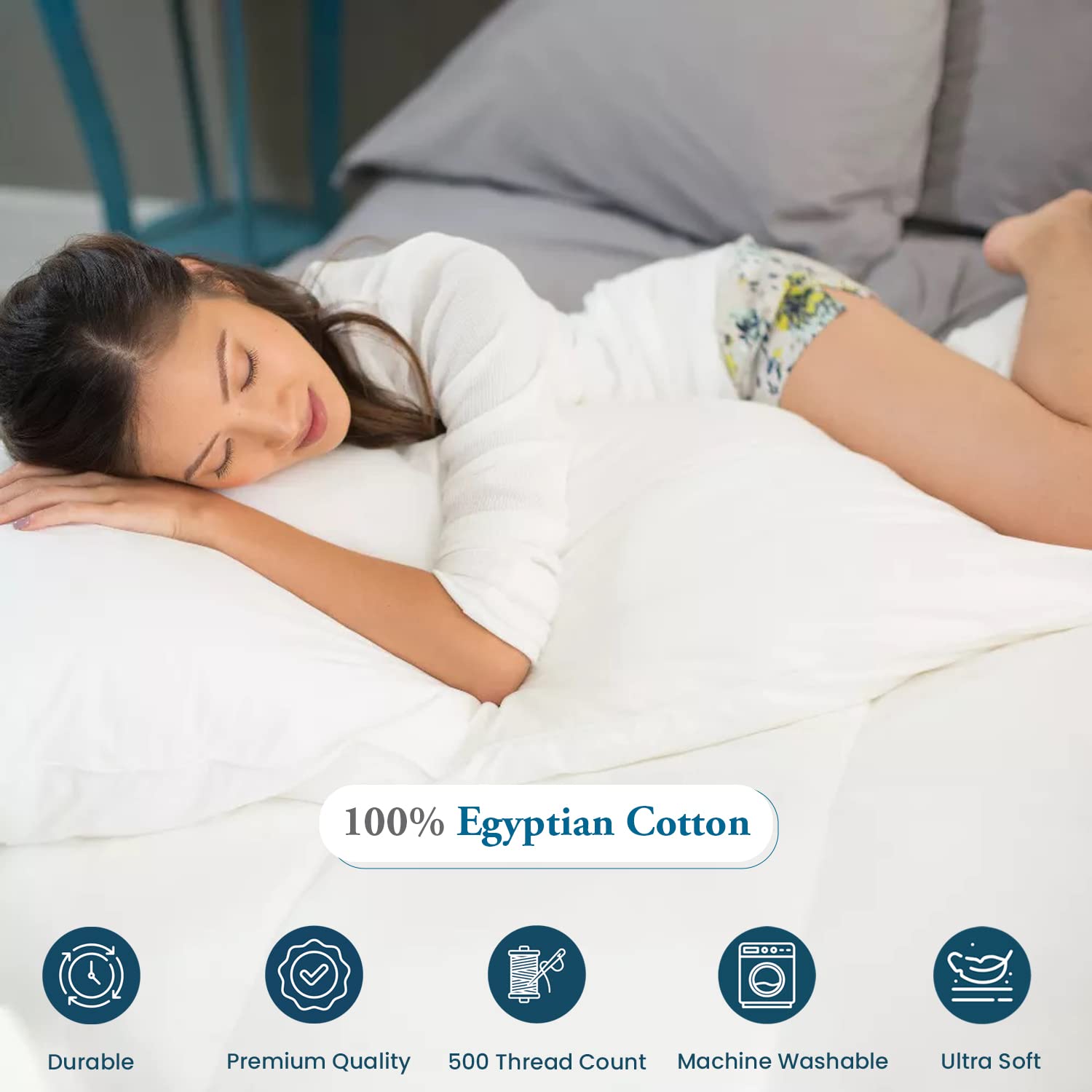 Premium 500 Thread Count 100% Egyptian Cotton Body Pillow Cover - 20x72 Inch Navy Blue with Zipper Closure - Soft & Breathable Pillowcase for Pregnancy Support, Back Pain Relief & Comfortable Sleep