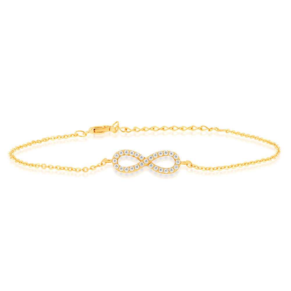 9ct Yellow Gold Everlasting Love 19cm Zirconia Infinity Bracelet for Women - Elegant Cubic Zirconia Jewelry Gift for Anniversary, Valentine's Day & Special Occasions