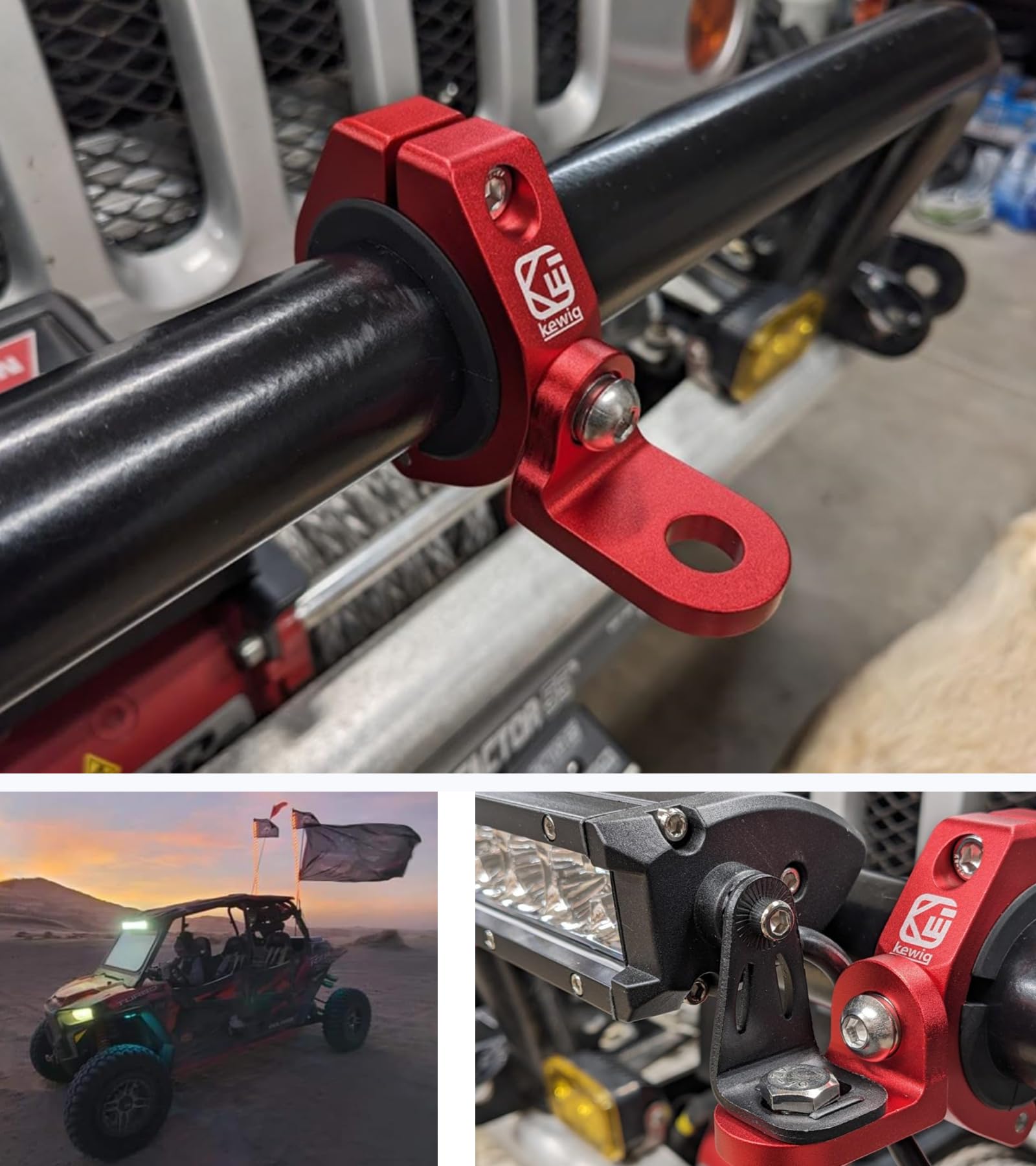 BRCOVAN 2-Pack Heavy Duty UTV Whip Light Mounts - Solid Aluminum Alloy Roll Cage Clamp for 1.5