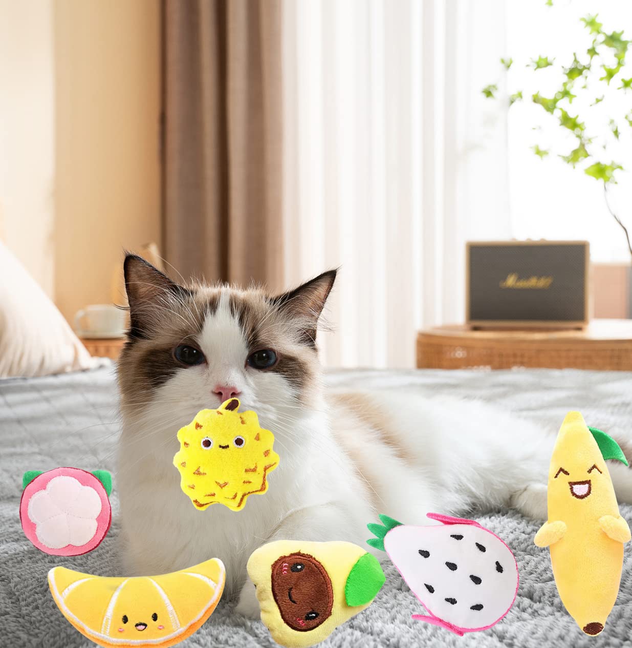 6 Pack Catnip Toys for Kittens - Durable Chew Resistant Interactive Cat Toys with Catnip, Plush Fruit Shapes for Indoor Cats - Promotes Dental Health, Great Gift for Cat Lovers (Apple, Banana, Strawberry) - Perfect for Playtime, Training & Stress Relief