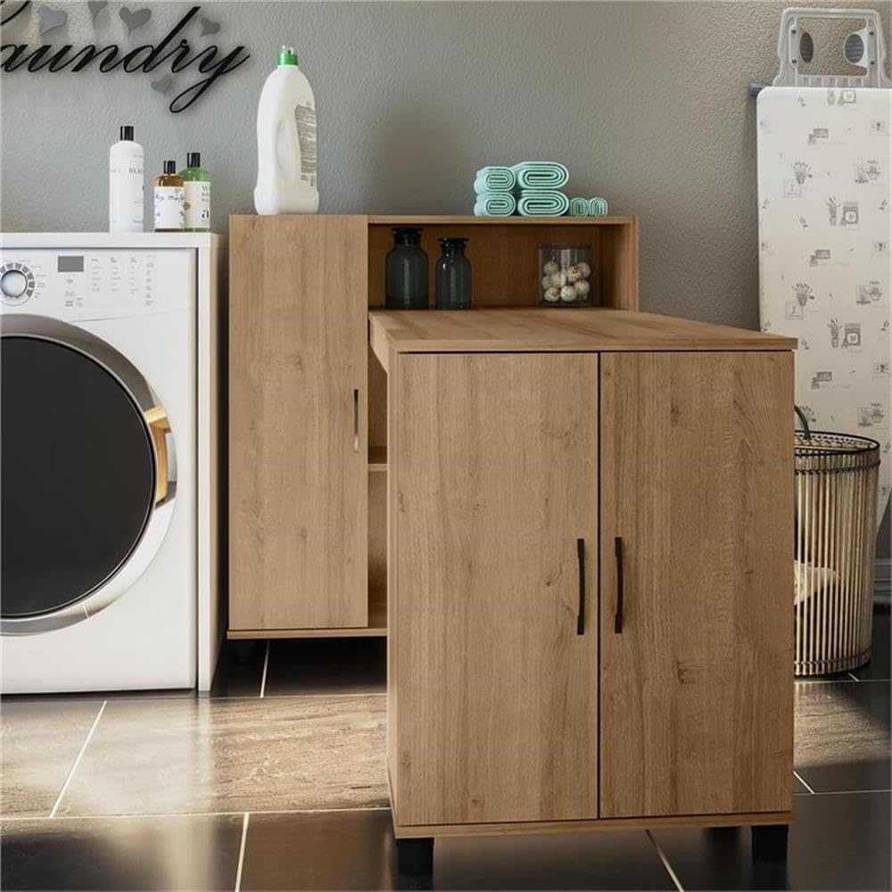 Pemberly Row Transitional Engineered Wood Hobby and Craft Desk in Natural - Perfect for DIY Projects, Scrapbooking & Home Office Workspace