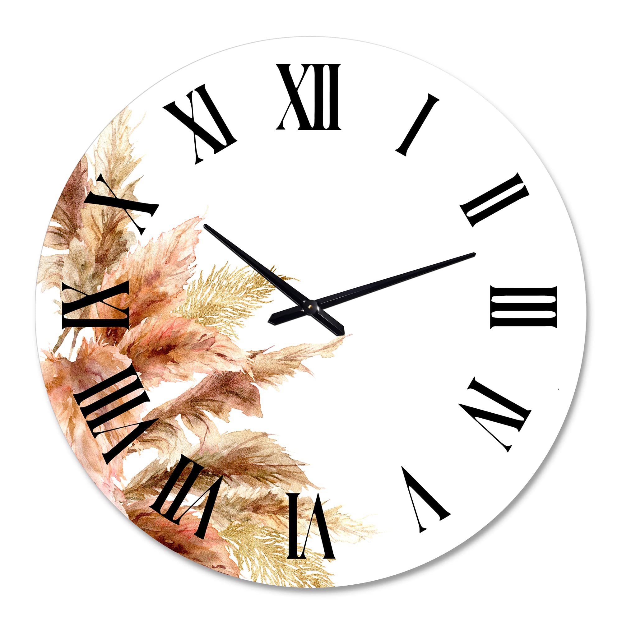 Exotic Dry Pampas Grass Wall Clock - Large Traditional Floral Botanical Decor for Kitchen, Living Room, Bedroom & Office