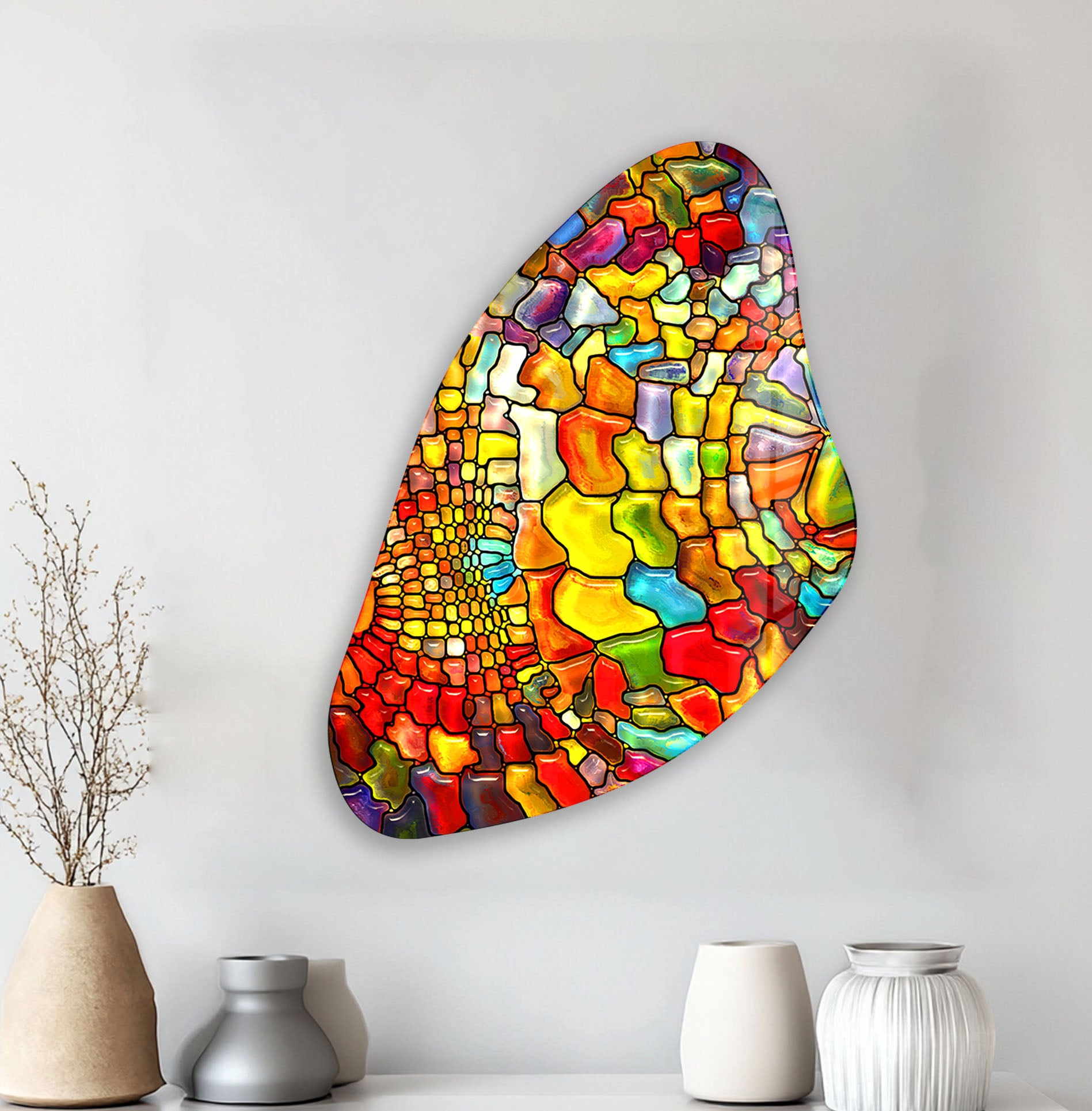 Handmade Aesthetic Orange Stained Irregular Glass Wall Art - Modern Abstract Home Decor for Living Room, Bedroom & Office