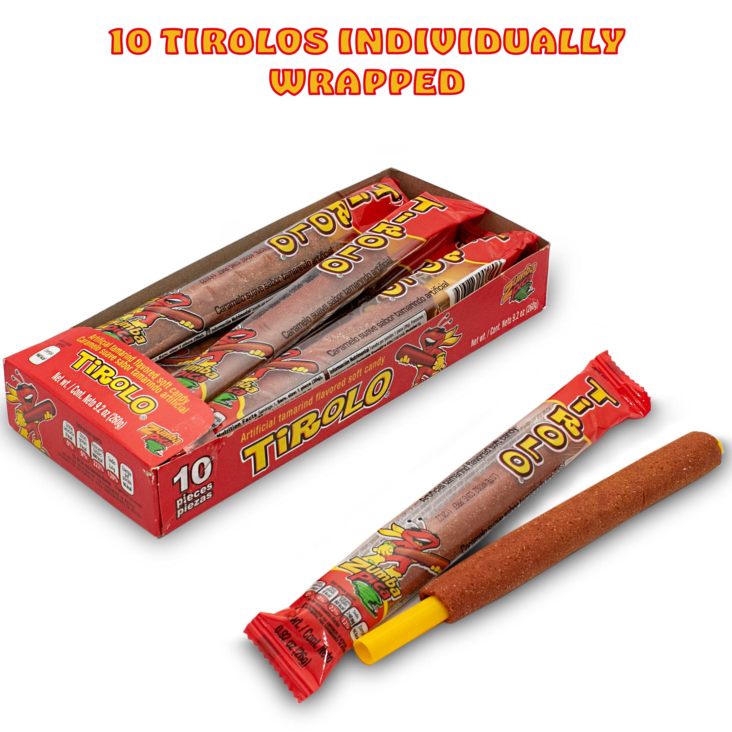Zumba Pica Tirolo Tamarind Straws (10 Count) - Authentic Mexican Tamarindo Candy Sticks - Sweet & Tangy Tamarind Flavor - Perfect for Snacking, Parties & Michelada Drinks