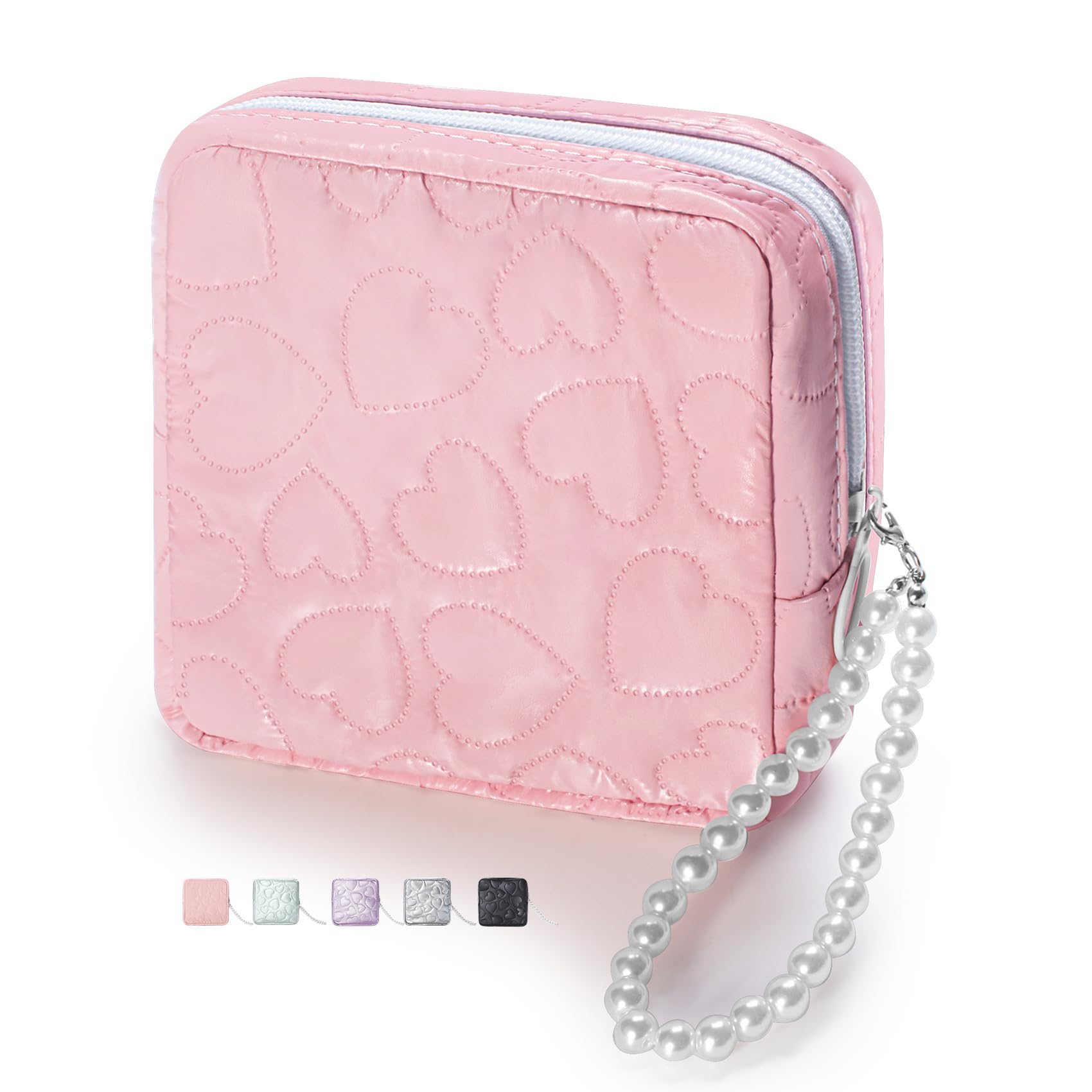 Mini Makeup Bag with Detachable Faux Pearl Chain - Cute Compact Cosmetic Pouch for Purse | Multi-Functional Travel & Everyday Makeup Organizer (Pink) - Perfect for Gym, Office & Weekend Getaways