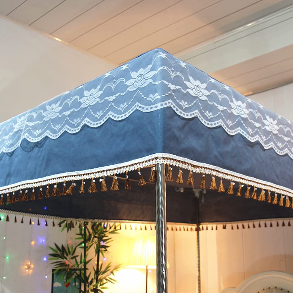Princess 4 Corner Post Bed Canopy & Cute Mosquito Net for Girls - Twin/Full/Queen/King Size Bed (Solid Blue Grey, California King) - Perfect for Kids Rooms, Adult Bedrooms & Dreamy Sleepovers