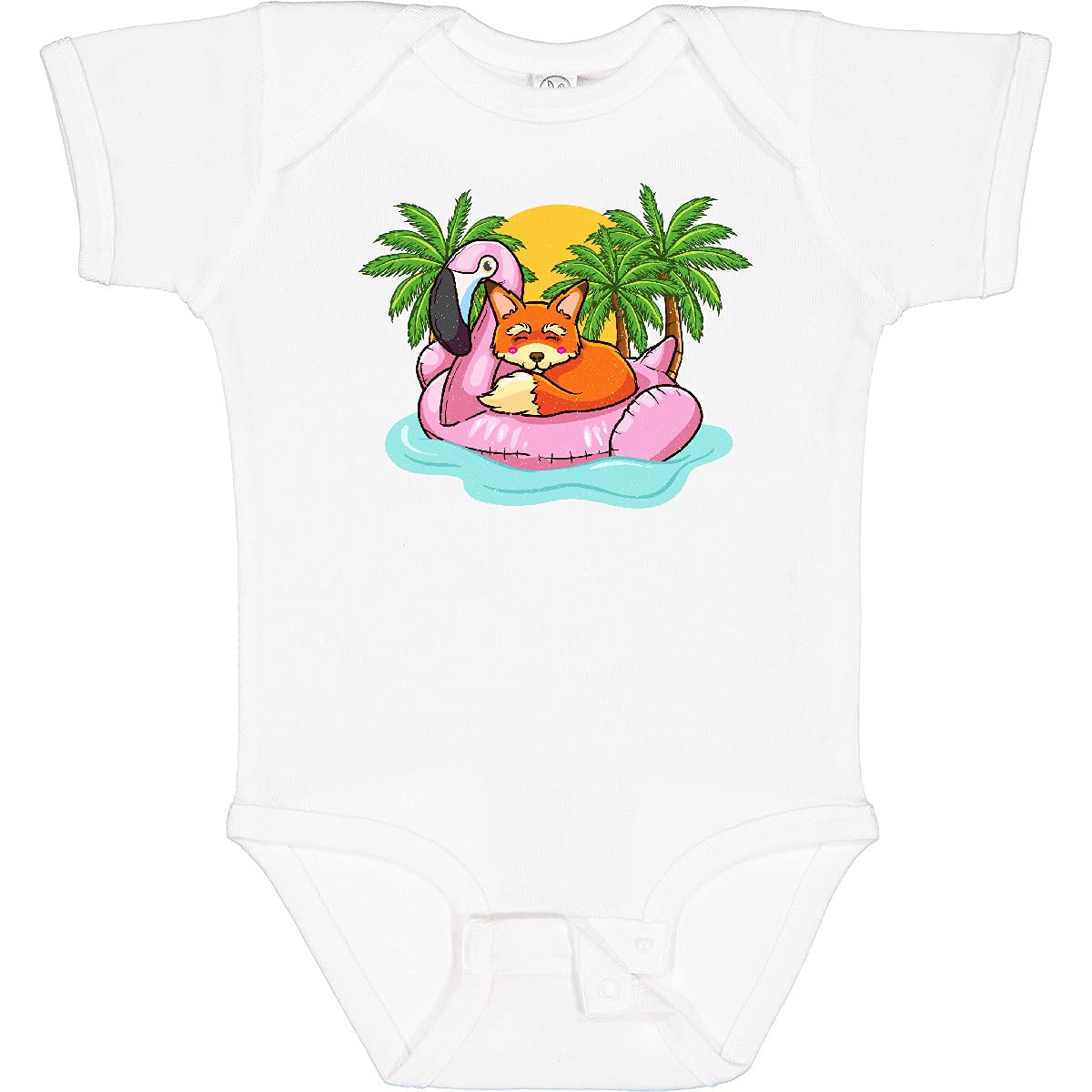 Inktastic Fox Flamingo Tropical Beach Vacation Baby Bodysuit - Cute Animal Print Onesie for Boys & Girls - Perfect for Summer, Beach Trips & Family Vacations