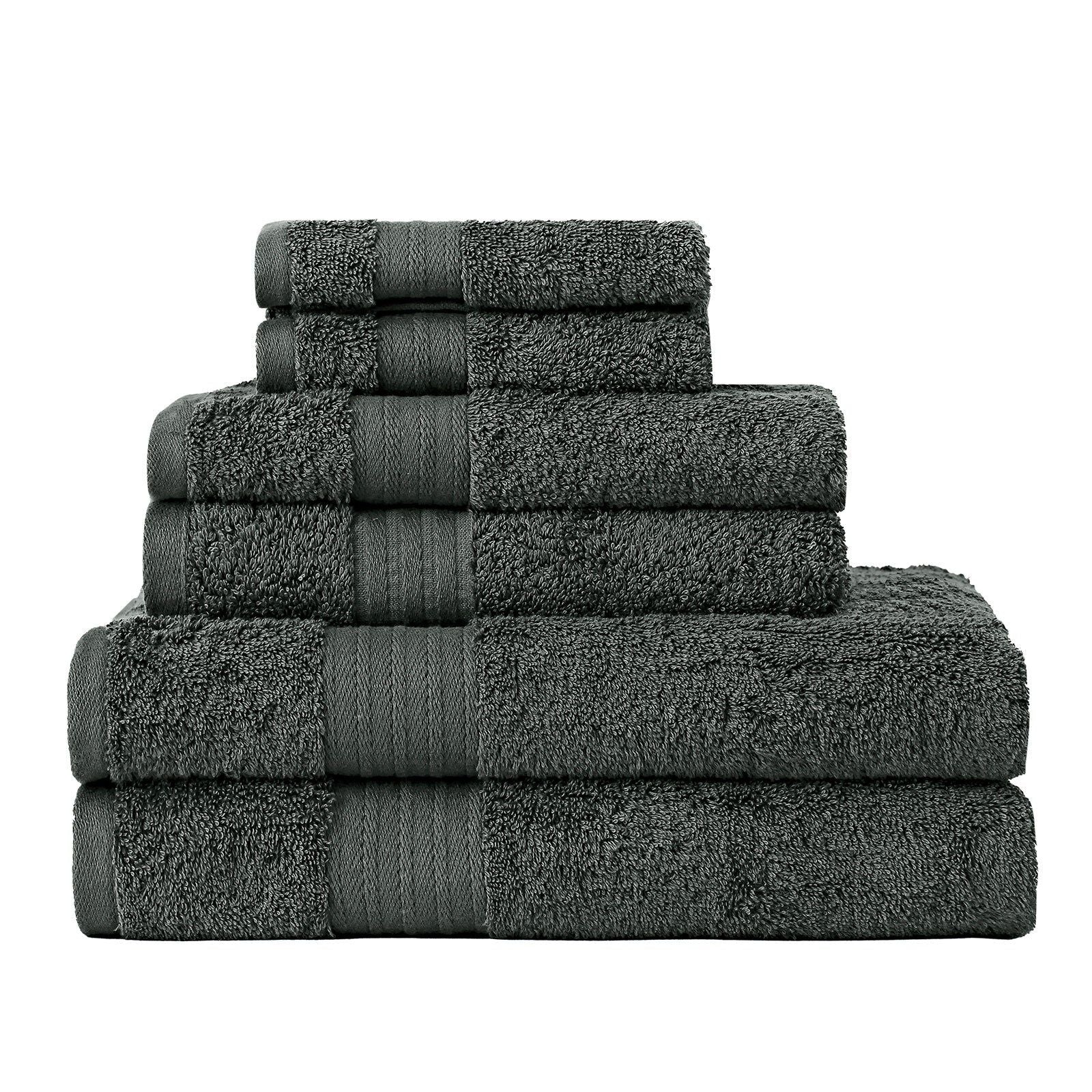 Premium 6-Piece Ultra Soft & Highly Absorbent Cotton Bath Towel Set - Charcoal Gray | Spa-Quality Luxury Towels for Bathroom, Pool & Beach Use
