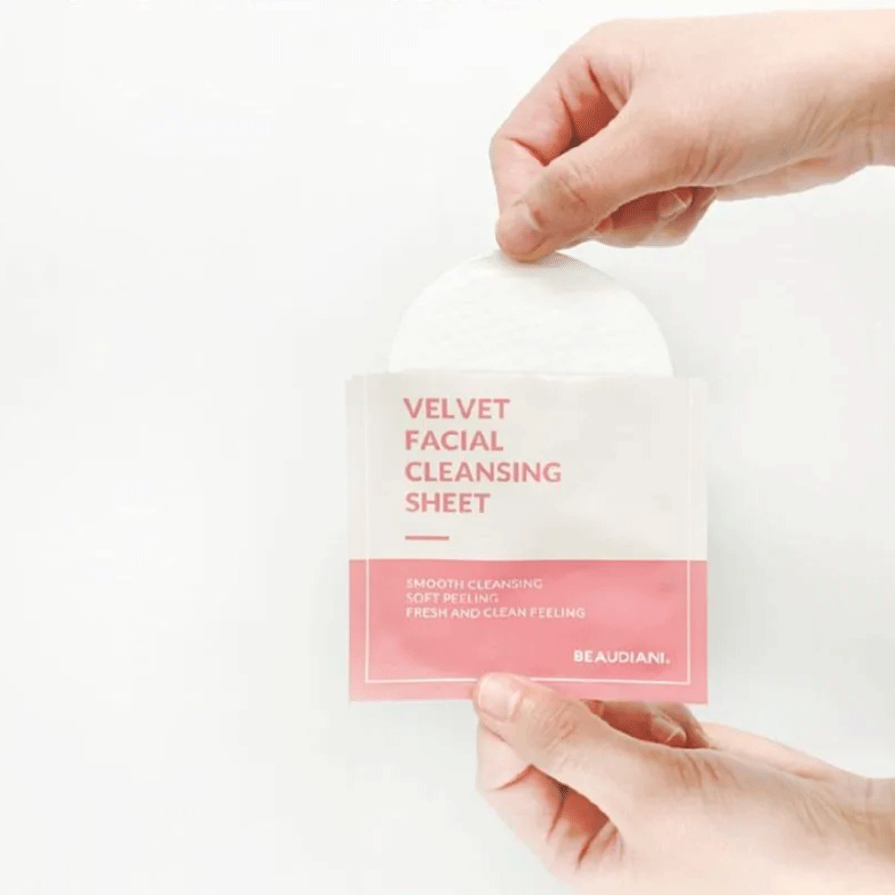 BEAUDIANI Velvet Facial Cleansing Sheet 8ml x 20ea - Gentle Exfoliating & Deep Cleansing for All Skin Types - Perfect for Travel, Gym & Daily Skincare Routine