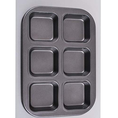 Zollyss Non-Stick Square Baking Pan - 6-Cavity Carbon Steel Mold for Bread, Cake, Fondant, Cookies & Tarts - Durable Bakeware Tool (Black, Pack of 1) - Perfect for Home Baking, Party Desserts & Holiday Treats
