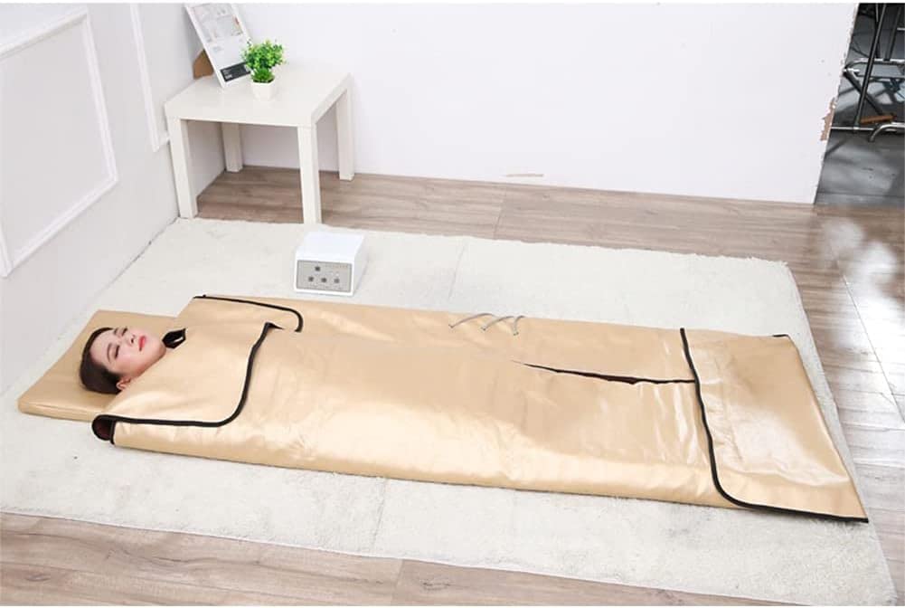 ZZMFORE Portable Sauna Blanket with Tourmaline Stones & Far Infrared Therapy - 3-Zone Heating, Negative Ion Technology for Detox & Relaxation - Ideal for Home Spa, Weight Loss & Muscle Recovery (Gold)