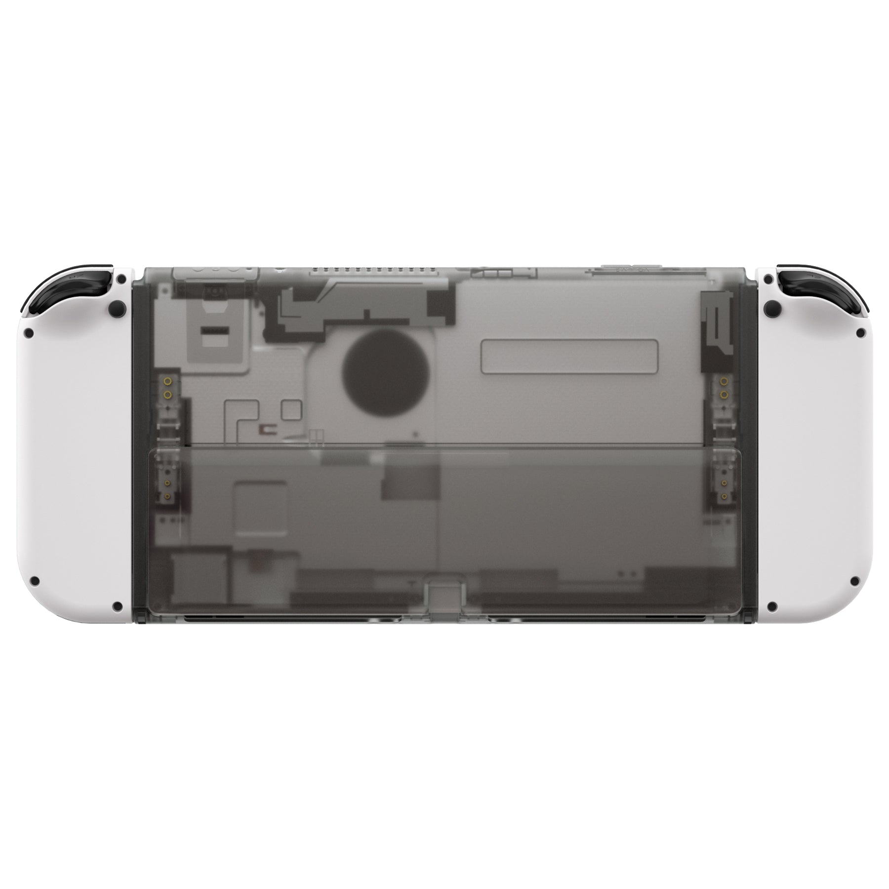 eXtremeRate Clear Black Replacement Back Plate with Kickstand for Nintendo Switch OLED - Durable Protective Cover for Gaming & Travel