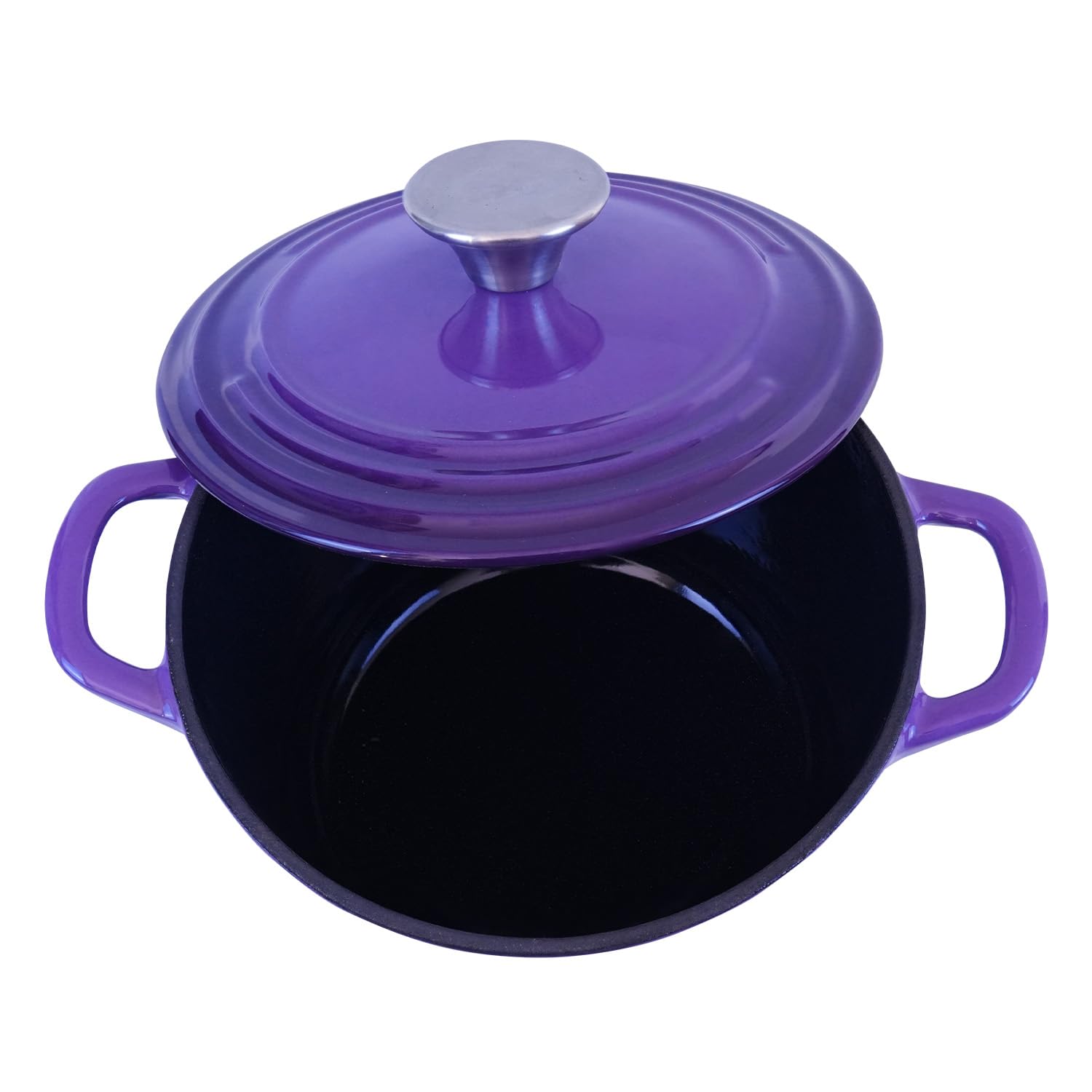 1.8 qt Purple Enameled Cast Iron Dutch Oven with Lid - Perfect for Bread Baking, Rice Cooking & Stews - Heavy Duty Oven Safe Pot with Handles for Stovetop, Oven & Camping Use