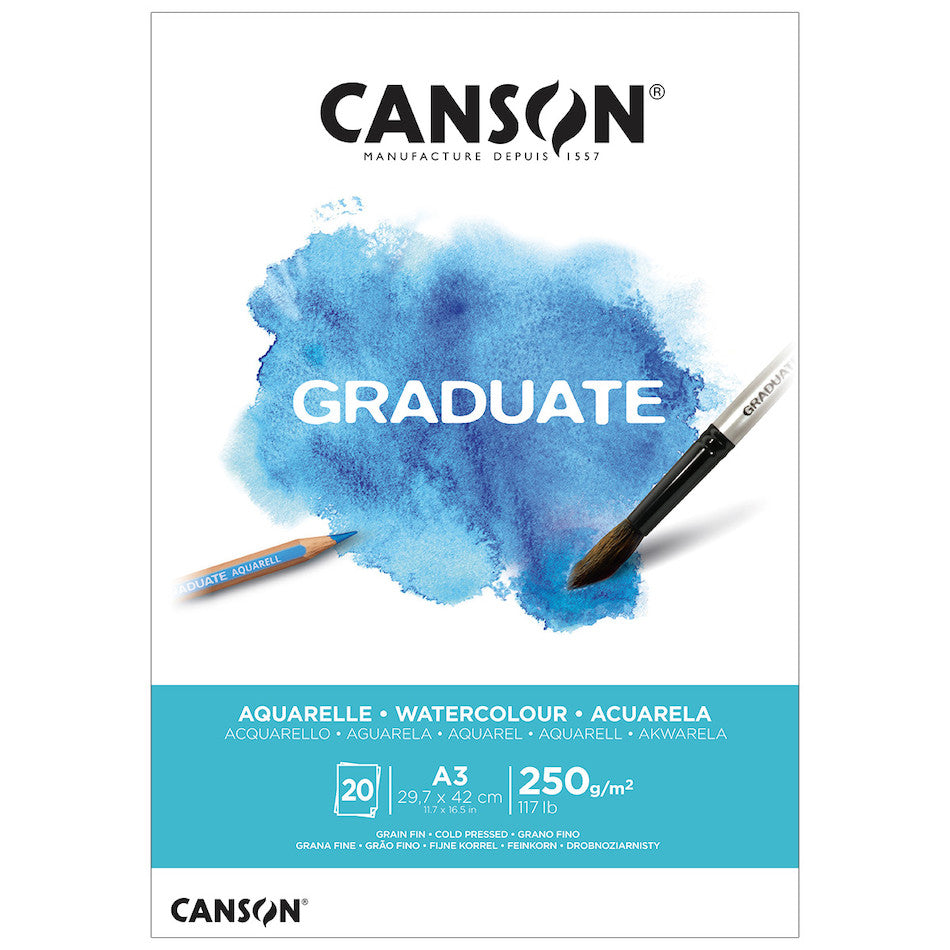 Canson Graduate Watercolor Pad A3 - 30 Sheets, 300gsm Cold Press Paper for Artists & Students - Perfect for Painting, Sketching & Mixed Media Projects