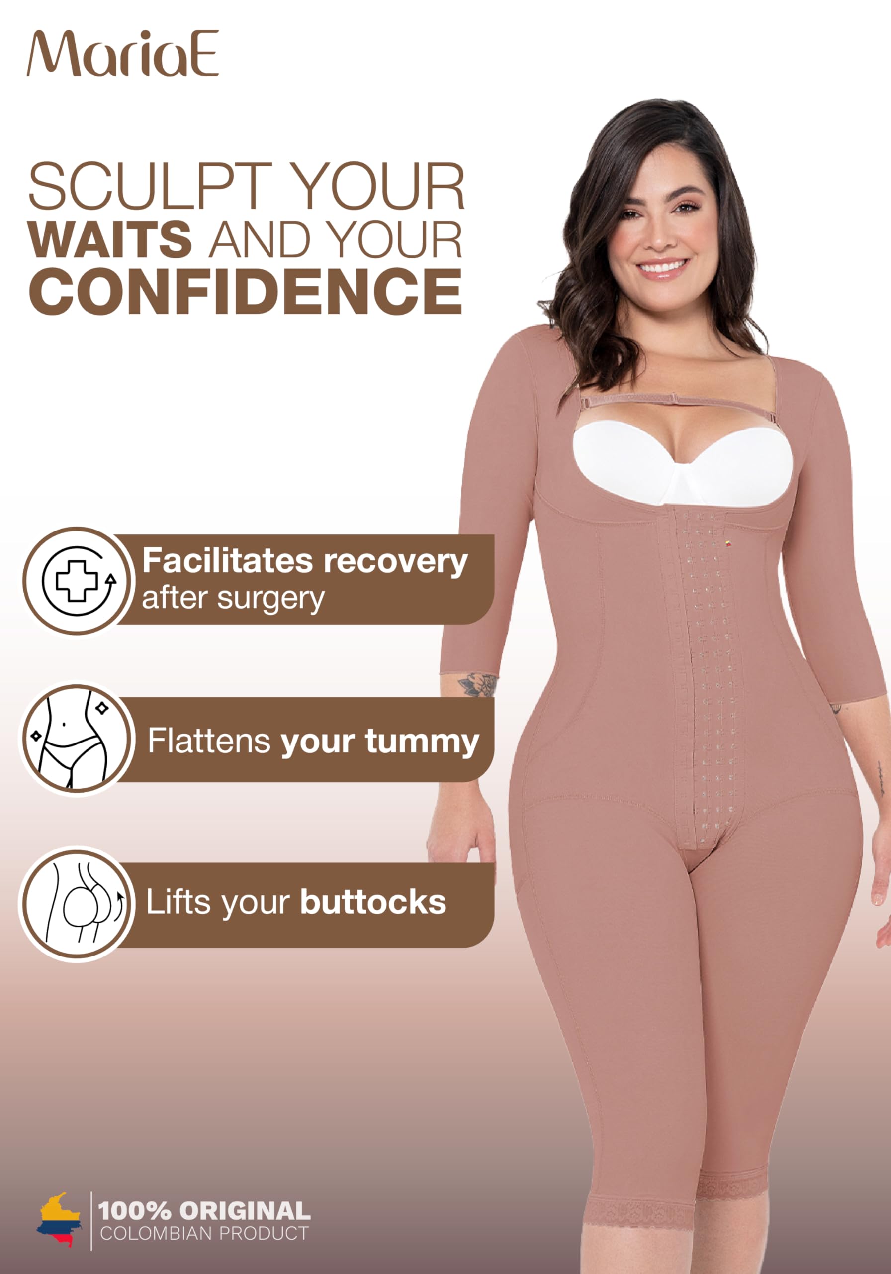 MARIAE FAJAS Post-Surgery Compression Garment - Colombian Shapewear for Butt Lift & Body Contouring | Ideal for Recovery After Surgery, Waist Training & Special Occasions