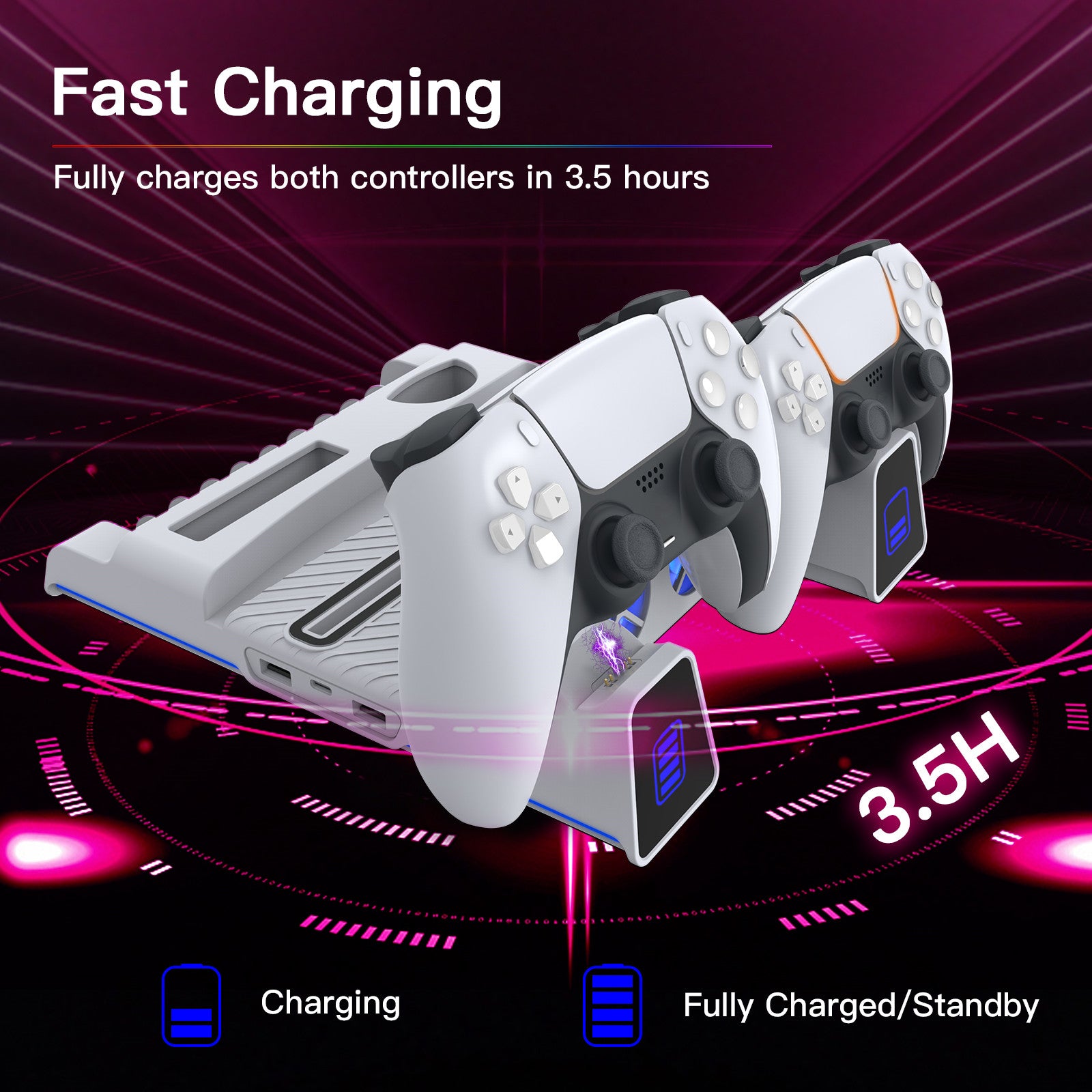 NexiGo PS5 Cooling Stand with RGB LED Lights - Vertical & Horizontal Cooling Fan for PlayStation 5 Console - Perfect for Gaming Setups & Entertainment Centers