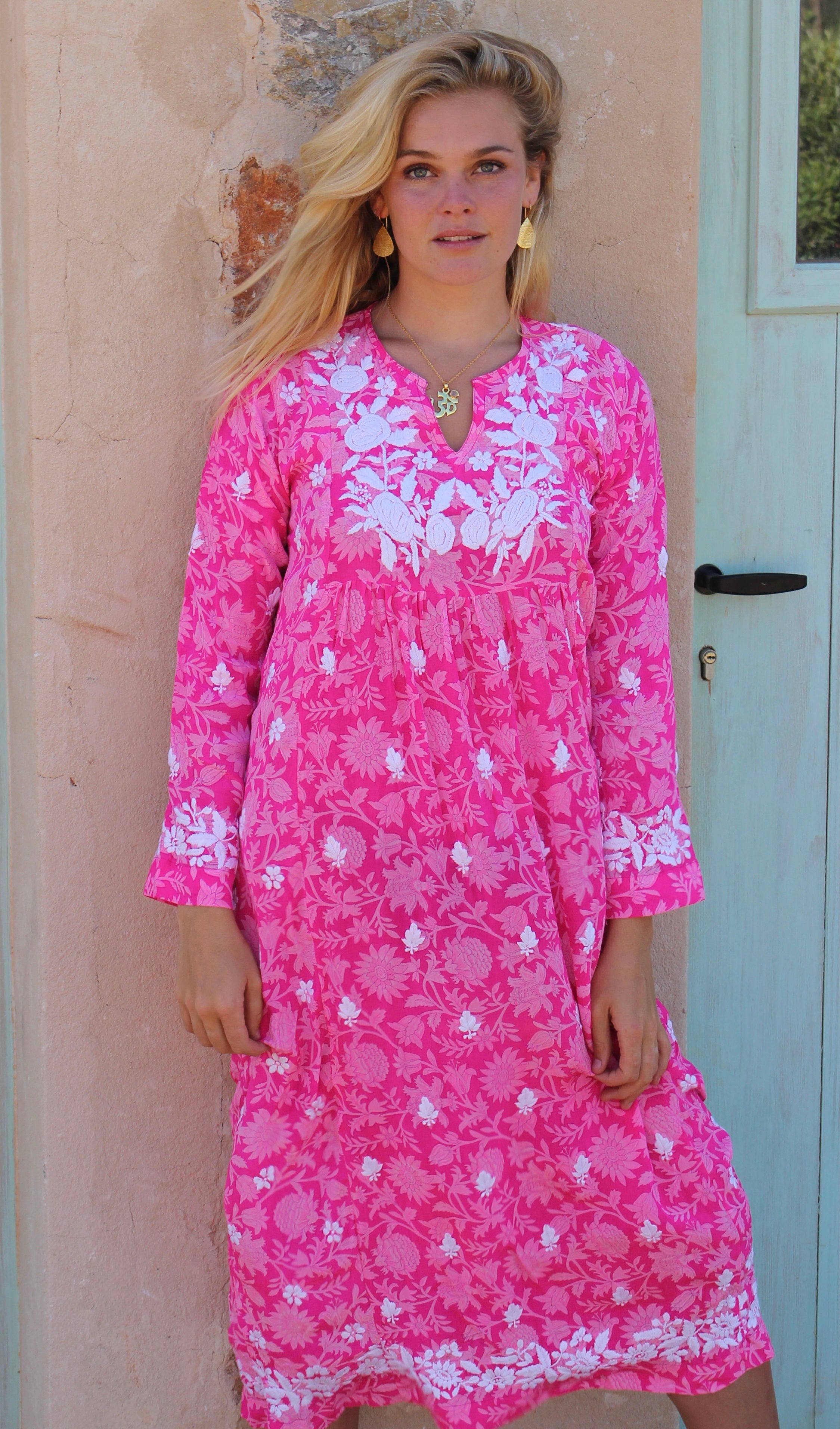 Elegant Pink Silk Dress with Hand Embroidery - Perfect for Weddings, Parties & Special Occasions