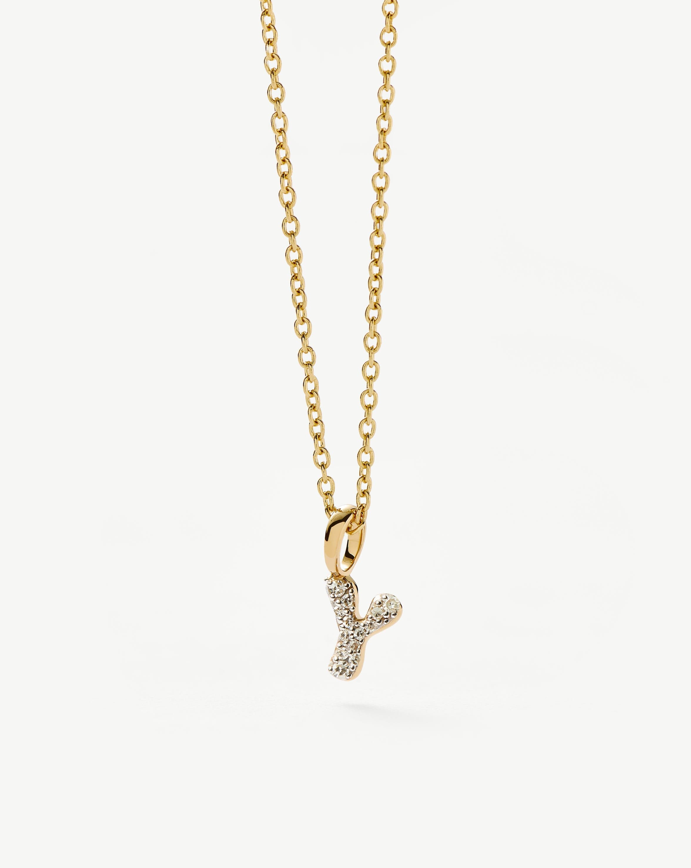 14K Solid Yellow Gold Plated Diamond Initial Mini Pendant Necklace - Personalized Letter Y | Elegant Jewelry Gift for Women, Perfect for Birthdays, Anniversaries & Special Occasions
