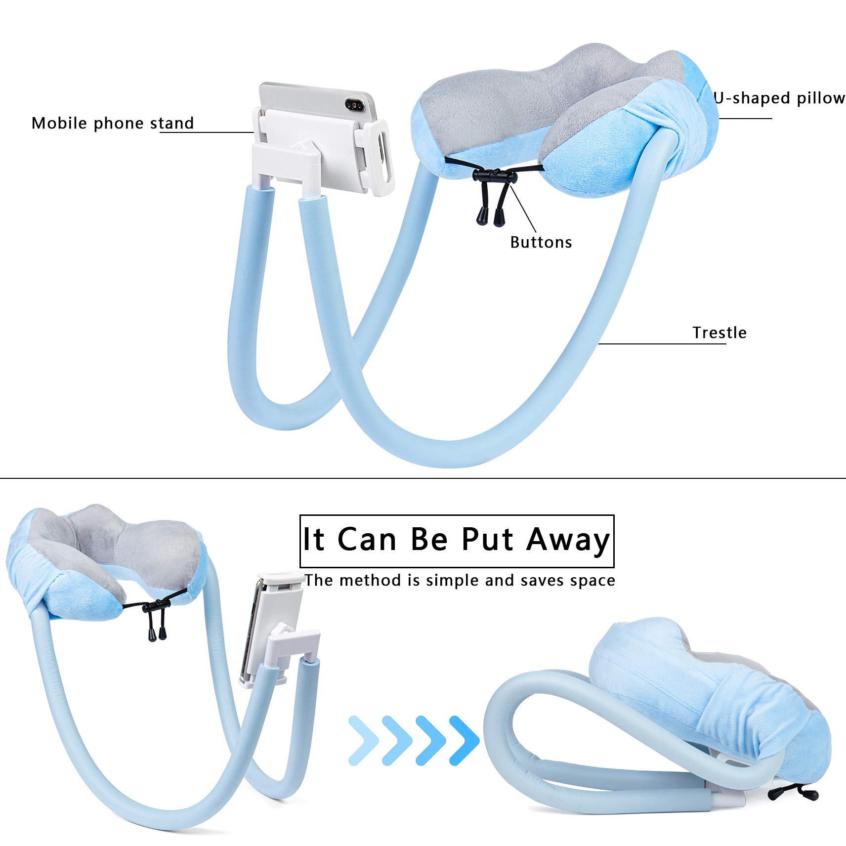 AIMI Neck Pillow Phone Holder - Adjustable & Ergonomic Stand for Smartphones & Tablets - Perfect for Home, Travel, Office & Outdoor Use - Comfortable & Durable Design (Blue)