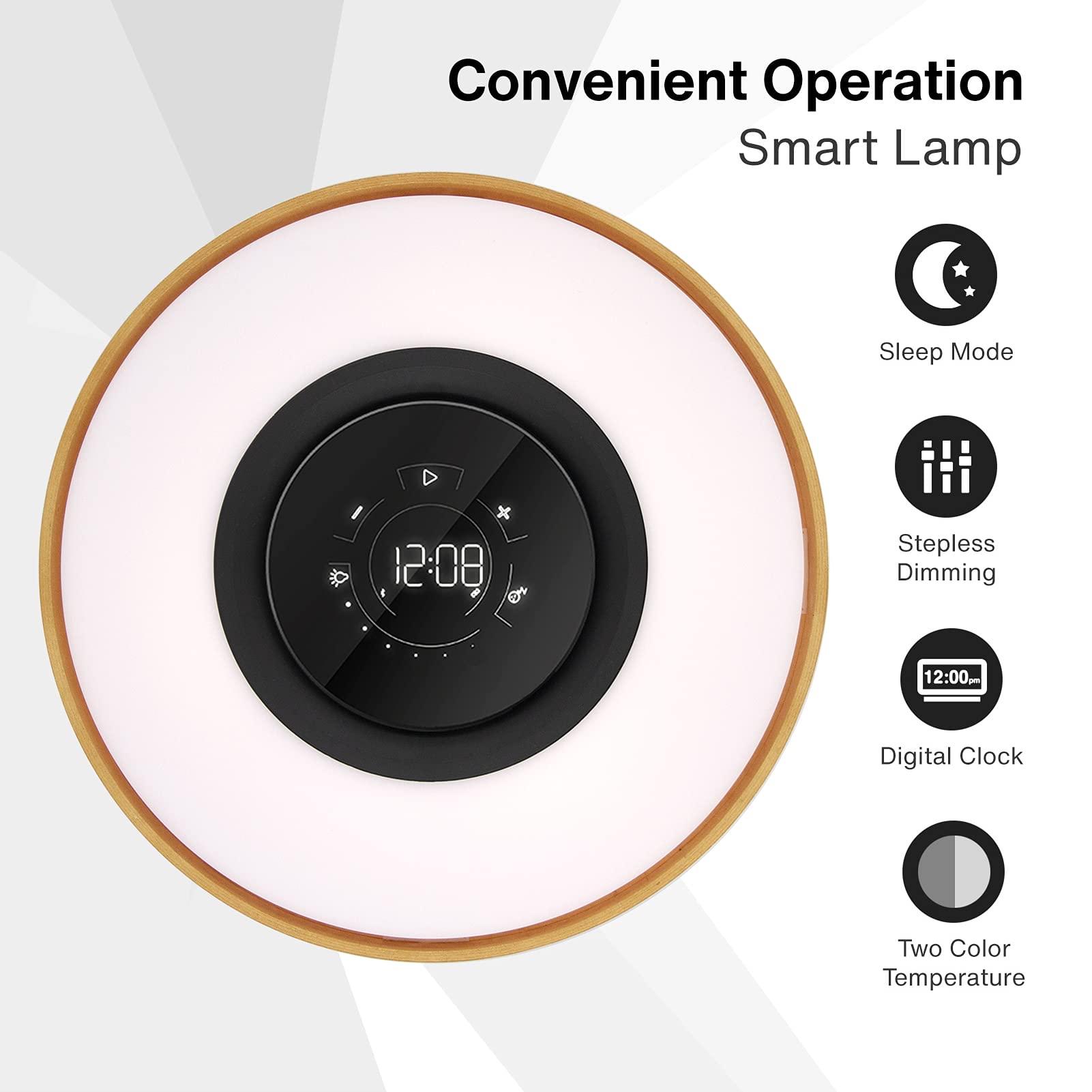 AMPULLA Masdio Horizon Bedside Lamp - 10W Wireless Charger & Bluetooth Speaker, Digital Clock Night Light with Stepless Dimming & Sleep Mode - Perfect for Bedroom Nightstand, Reading, Relaxation & Ambient Lighting