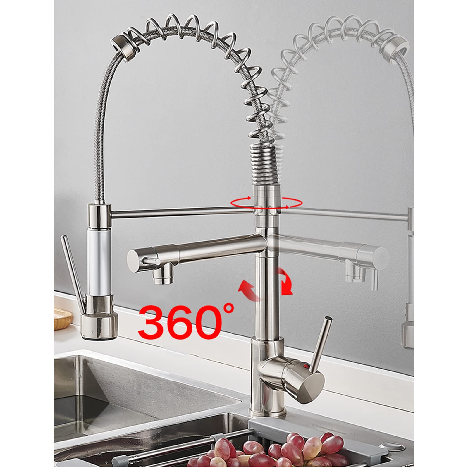 Commercial Kitchen Faucet with Pull Down Sprayer - Brass Deck Mounted Sink Tap with Hot/Cold Water & Standard Fittings - Perfect for Restaurant, Home & RV Kitchens