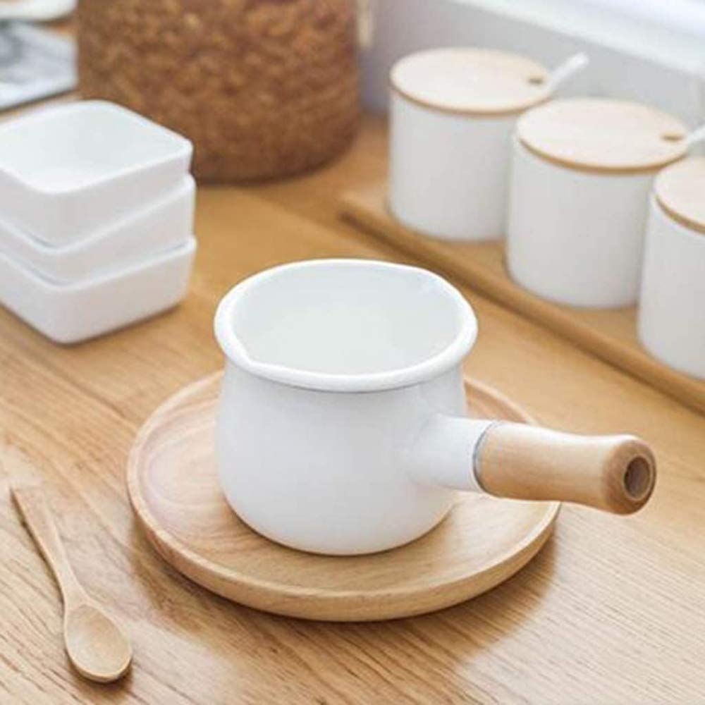 550ml Non-Stick Small Milk Pot with Wooden Handle - Induction & Gas Stove Compatible - Perfect for Heating Milk, Making Hot Chocolate & Baby Formula - White