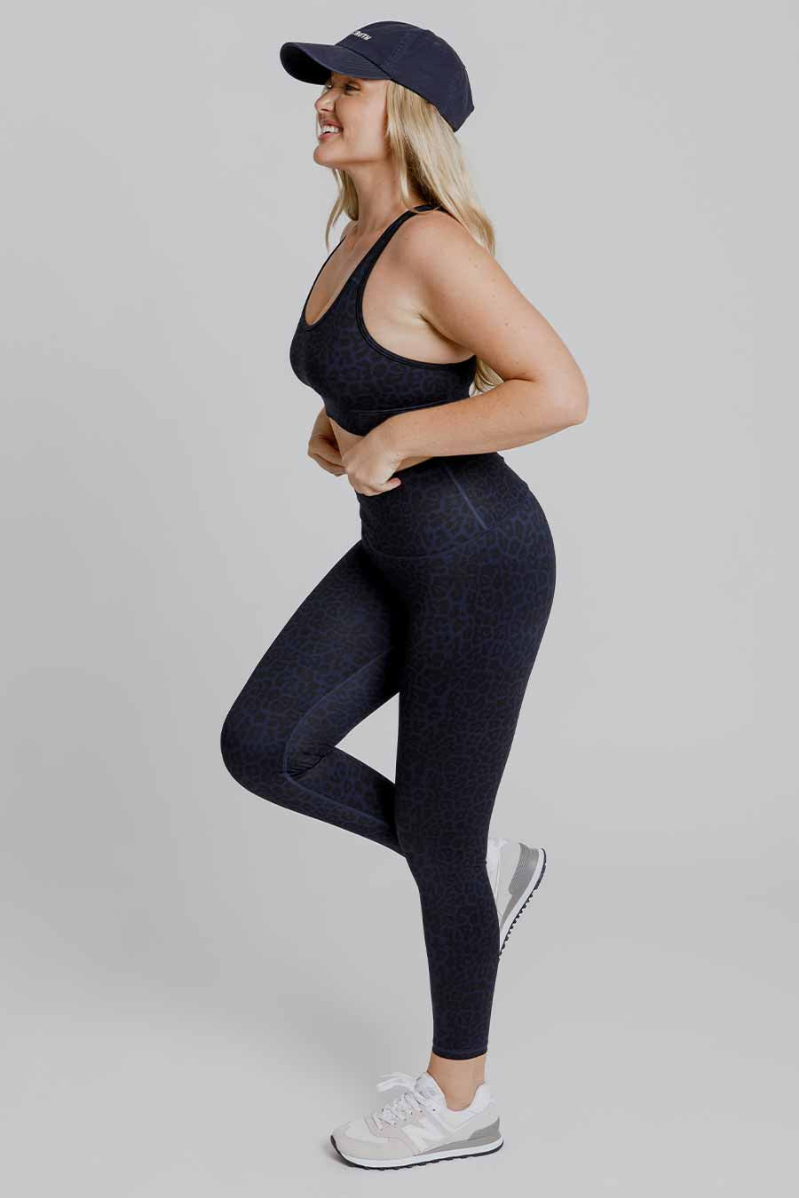 Essential High Waist Yoga Leggings - Navy Blue Leopard Print for Women | Perfect for Workouts, Running & Lounge Wear