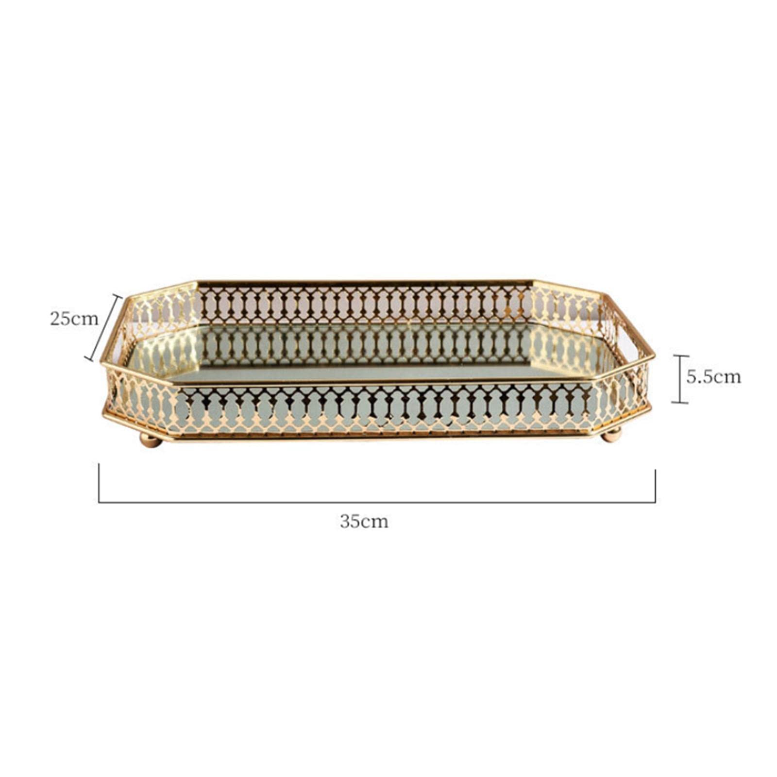 Elegant Gold Metal Serving Tray with Mirror Base - Decorative Dressing Table Drink Cradle for Cocktails, Wine & Beauty Essentials | Perfect for Home Bar, Vanity & Gift Giving