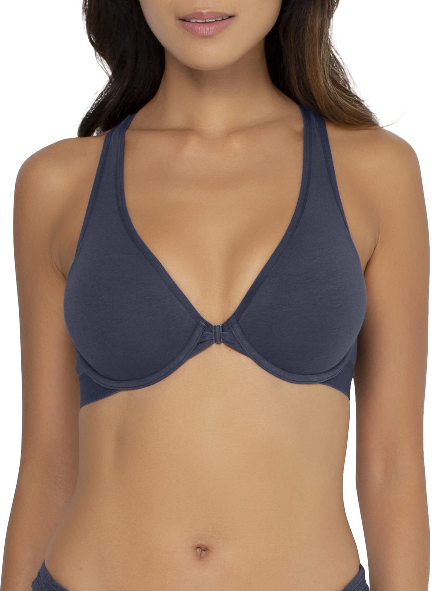 Smart & Sexy Women's Comfort Cotton Front & Back Close Racerback Bra - Wireless Support for Yoga, Gym & Everyday Wear