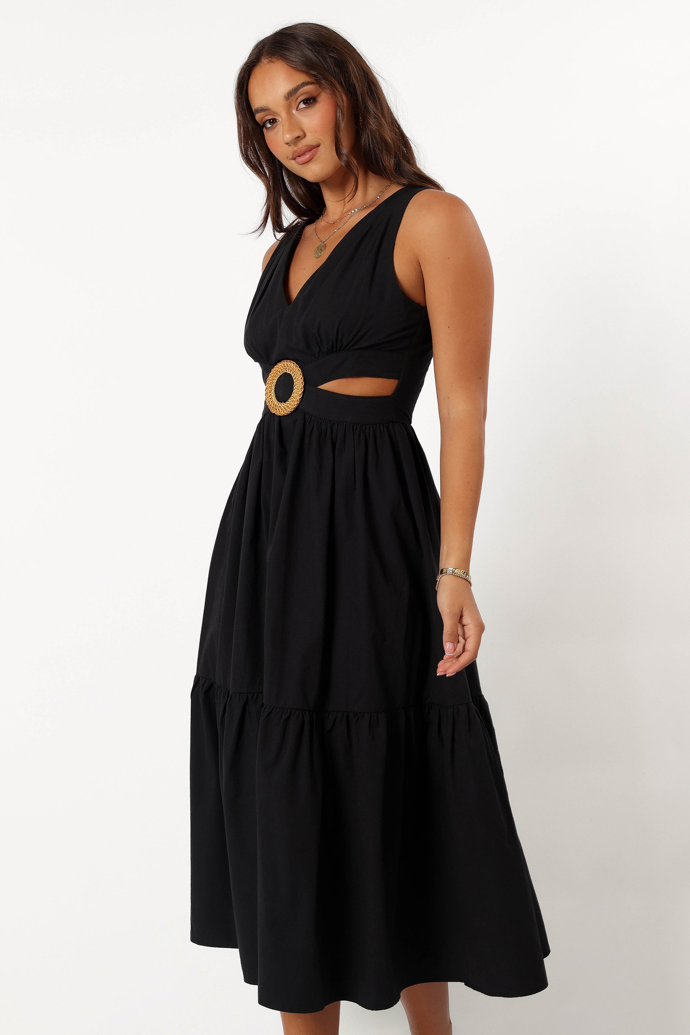 Carmella Midi Dress for Women - Elegant Black Flowy Summer Dress for Casual Wear, Office & Date Night | Plus Size Options Available