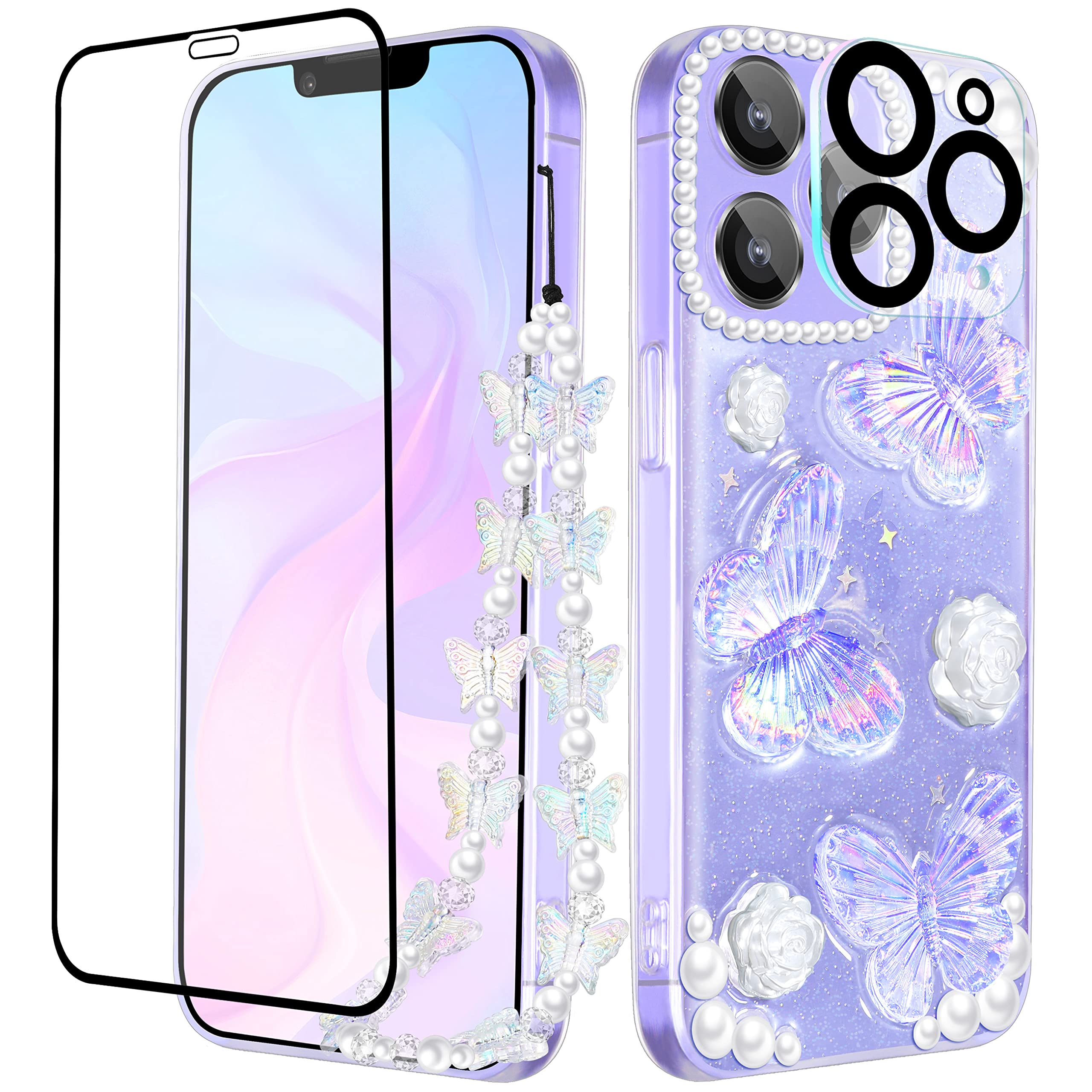 Goocrux 4-in-1 iPhone 11 Pro Case for Women - Glitter Sequin Sparkle Clear Crystal Phone Cover with Chain, Camera Protector & Screen Protector | Cute Girly Design for Girls & Teens | Perfect for Parties, Gifts & Everyday Use