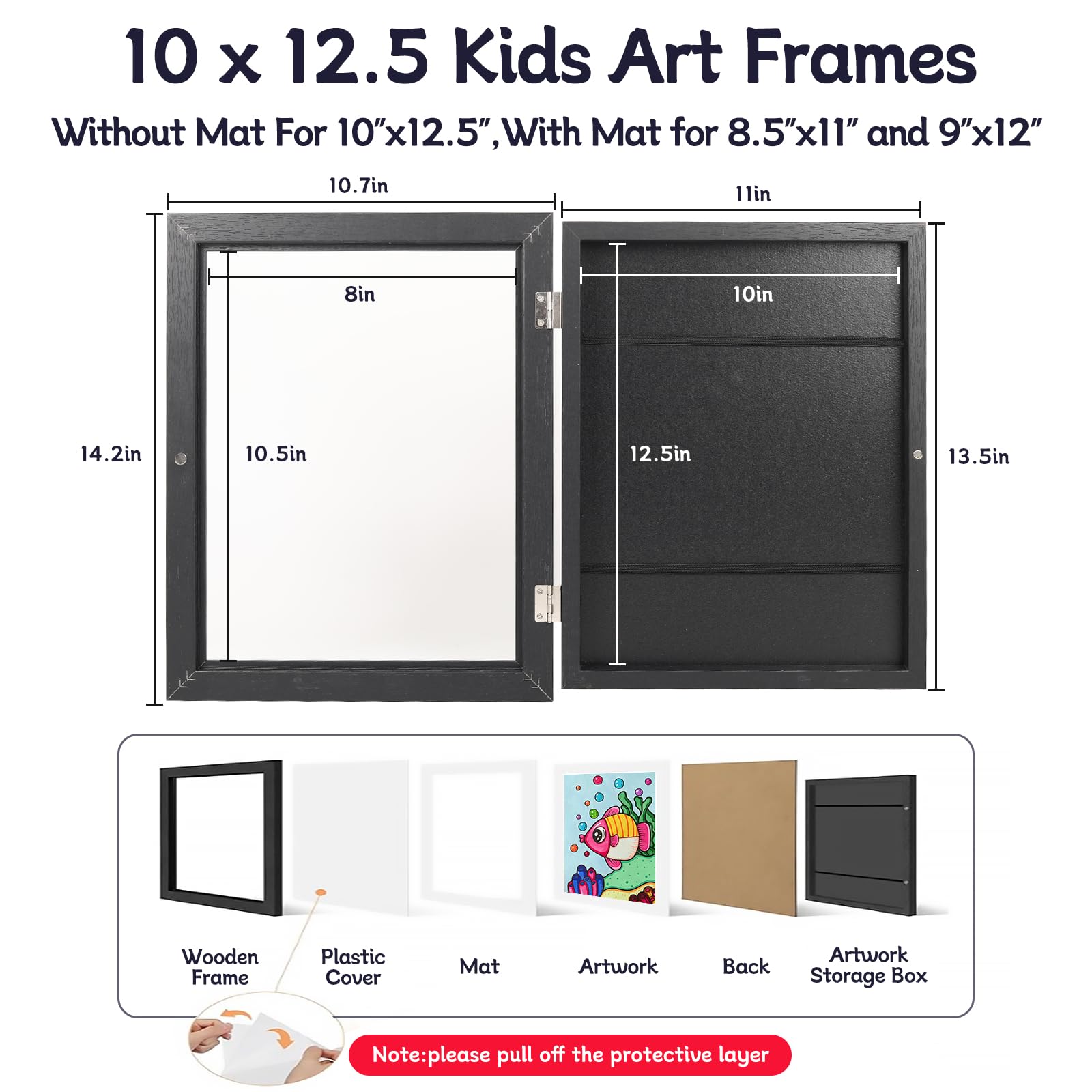 Kids Art Frame 10x12.5 - Changeable Front Opening Display with Storage | Perfect for Bedroom & Classroom Decor