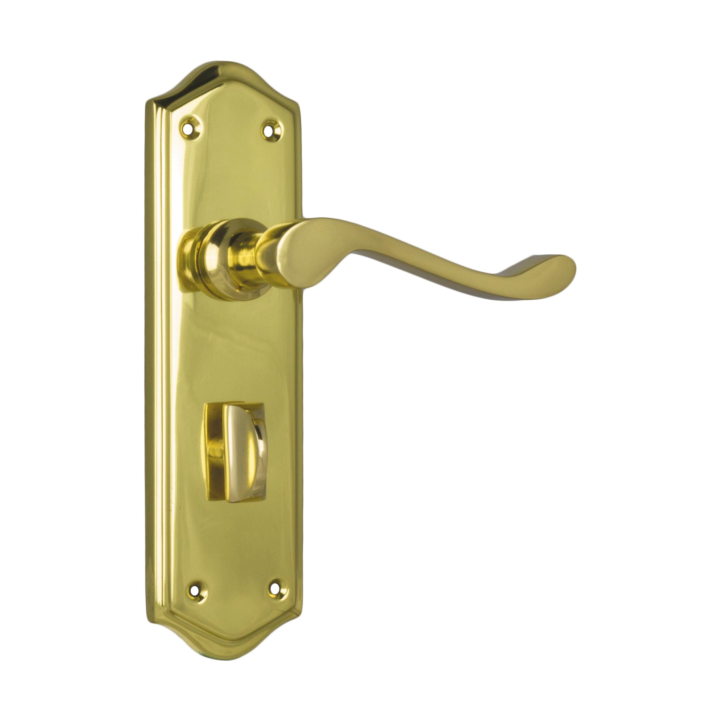 1074P Door Lever Henley Privacy Pair - Polished Brass - H180xW50xP58mm - Perfect for Bedrooms, Bathrooms & Interior Doors - High-Quality Privacy Door Handle Set