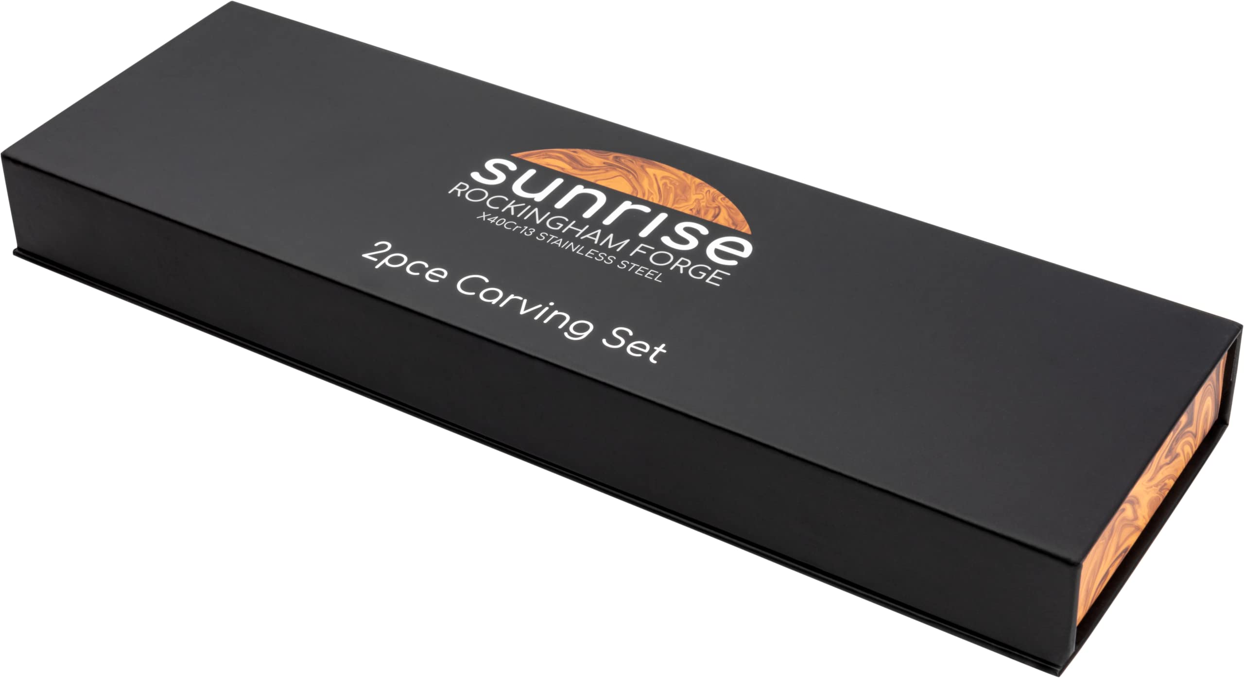 Premium Stainless Steel Carving Knife and Fork Set with Resin Handles - Sunrise Collection Amber Design - Perfect for Holiday Dinners, BBQ Parties & Meat Carving