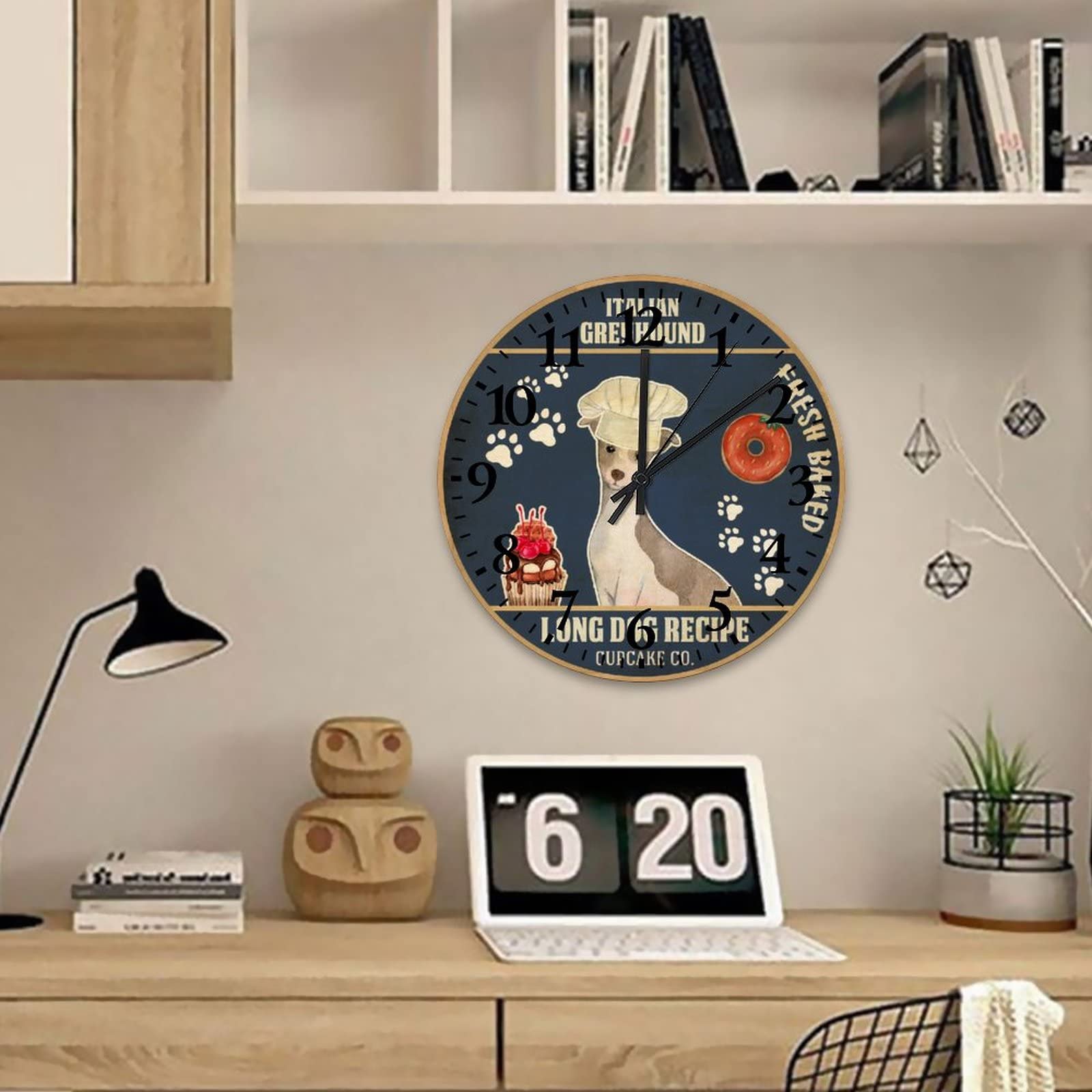 Funny Baking Italian Greyhound Wall Clock - 15 Inch Non-Ticking Kitchen Decor for Bakeries & Restaurants