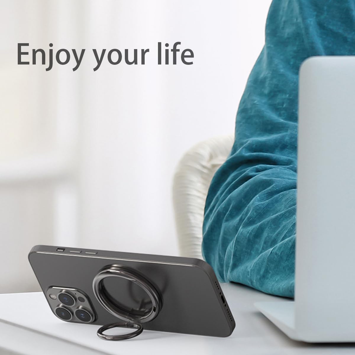 Magnetic Phone Ring Holder for MagSafe - Adjustable Kickstand Grip for iPhone 15/14/13/12 Series (Plus/Mini/Pro/Max) - Black Electroplating Smartphone Accessory - Perfect for Hands-Free Viewing, Secure Grip & Everyday Use