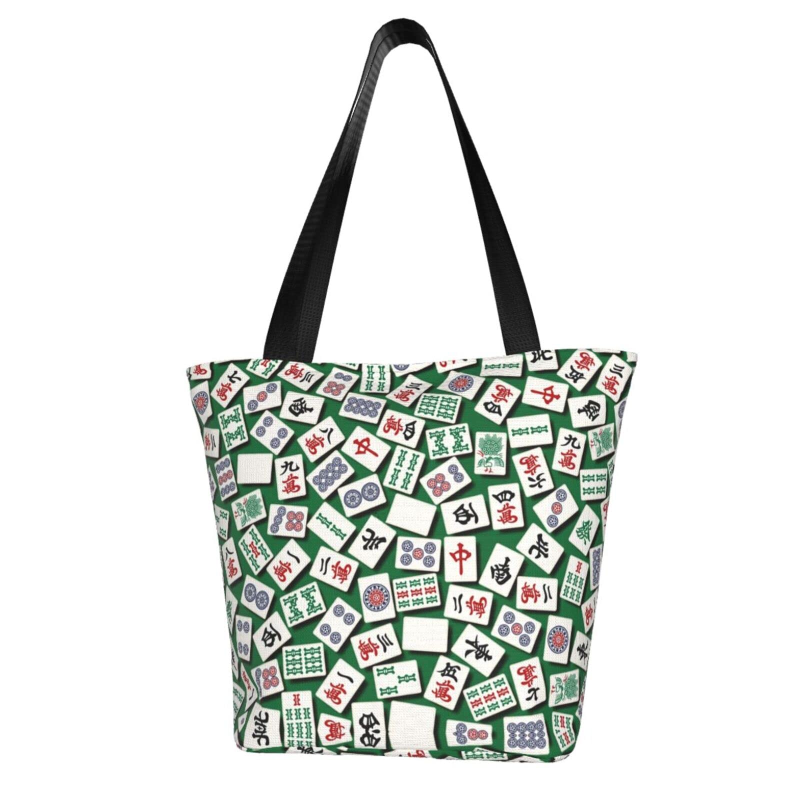 Stylish Mah Jongg Pattern Reusable Tote Bag - Eco-Friendly Shopping Bag for Groceries, Beach, Travel & Daily Use | Lightweight Foldable Market Tote for Women & Men