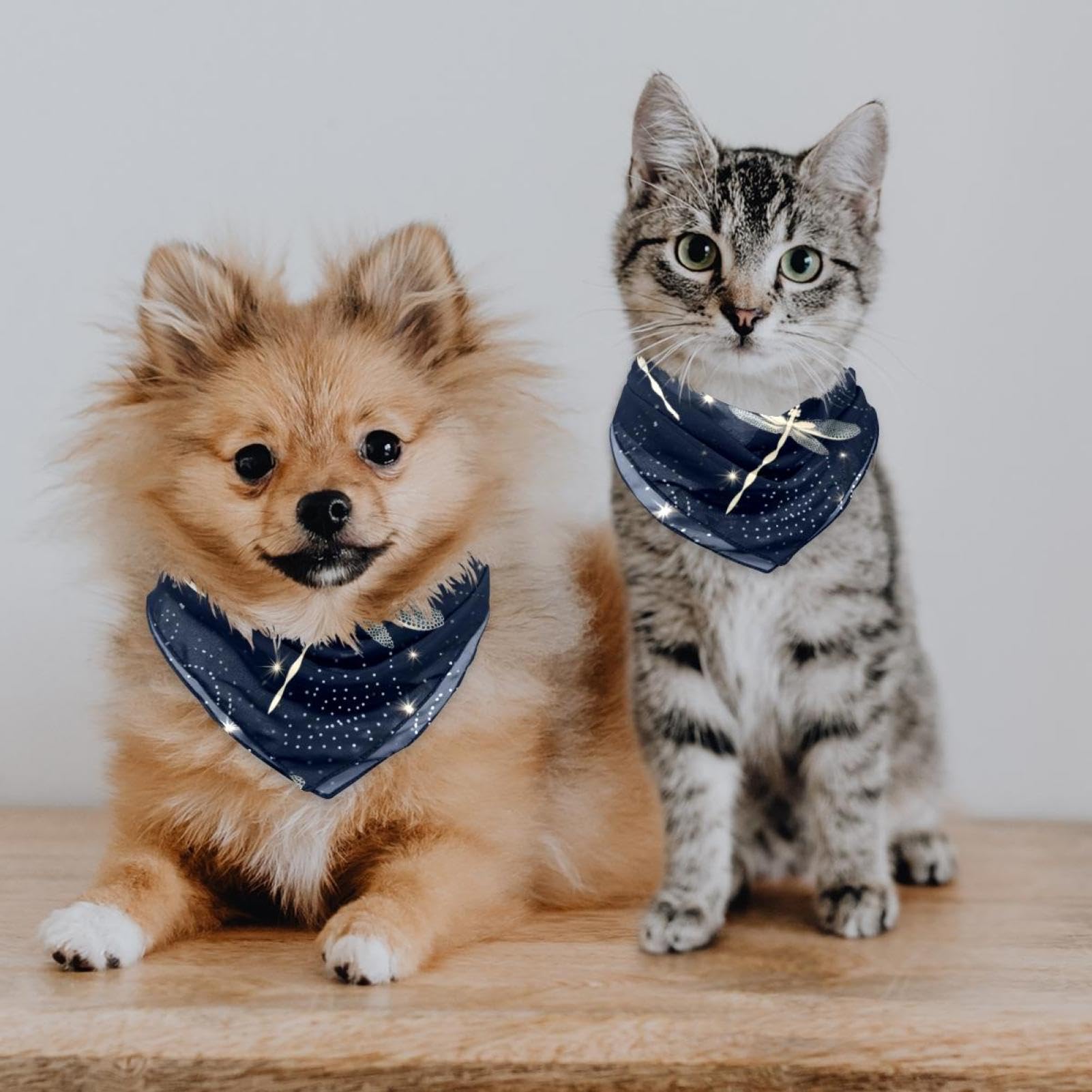 2-Piece Abstract Dragonfly Dog Bandanas - Stylish Pet Scarves & Square Bibs for Weddings, Photo Props & Daily Wear