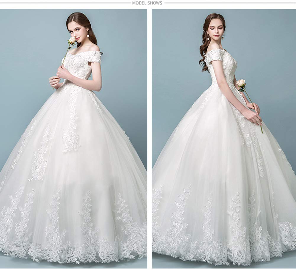 Elegant Off-the-Shoulder Princess Wedding Dress with Lace Applique - White Ball Gown for Brides (2024 Collection) | Perfect for Church Ceremonies, Beach Weddings & Formal Receptions